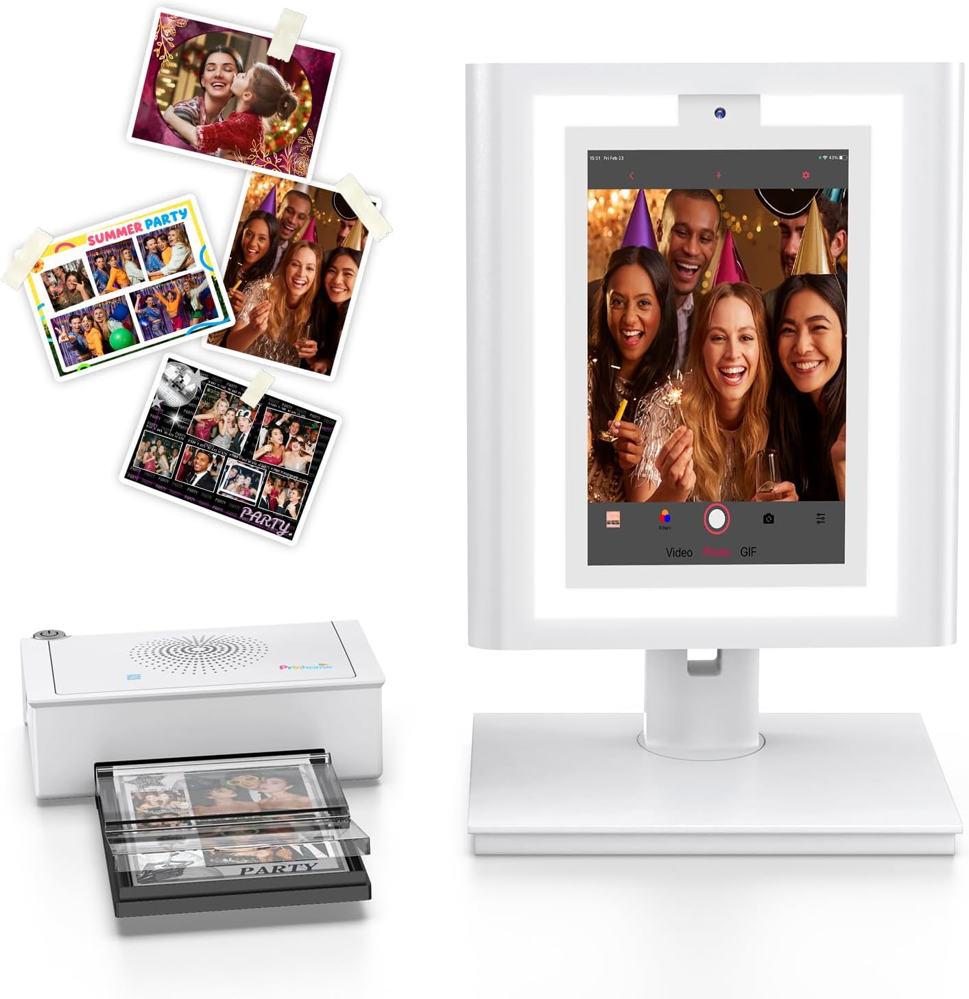 Desktop Photo Booth Machine Instant Color Photo Printer with 10.1″ Touchscreen, LED Ring Light | Includes 60 Sheets of 4×6 Sticky-Back Paper, Pocket PhotoBooth for Party, Wedding, Events