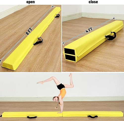 Miniatura 78 de MARFULA Viga de gimnasia plegable de 6 pies, 8 pies y 9 pies, haz de equilibrio de espuma – Extra firme – Cubierta de gamuza – Parte inferior verde