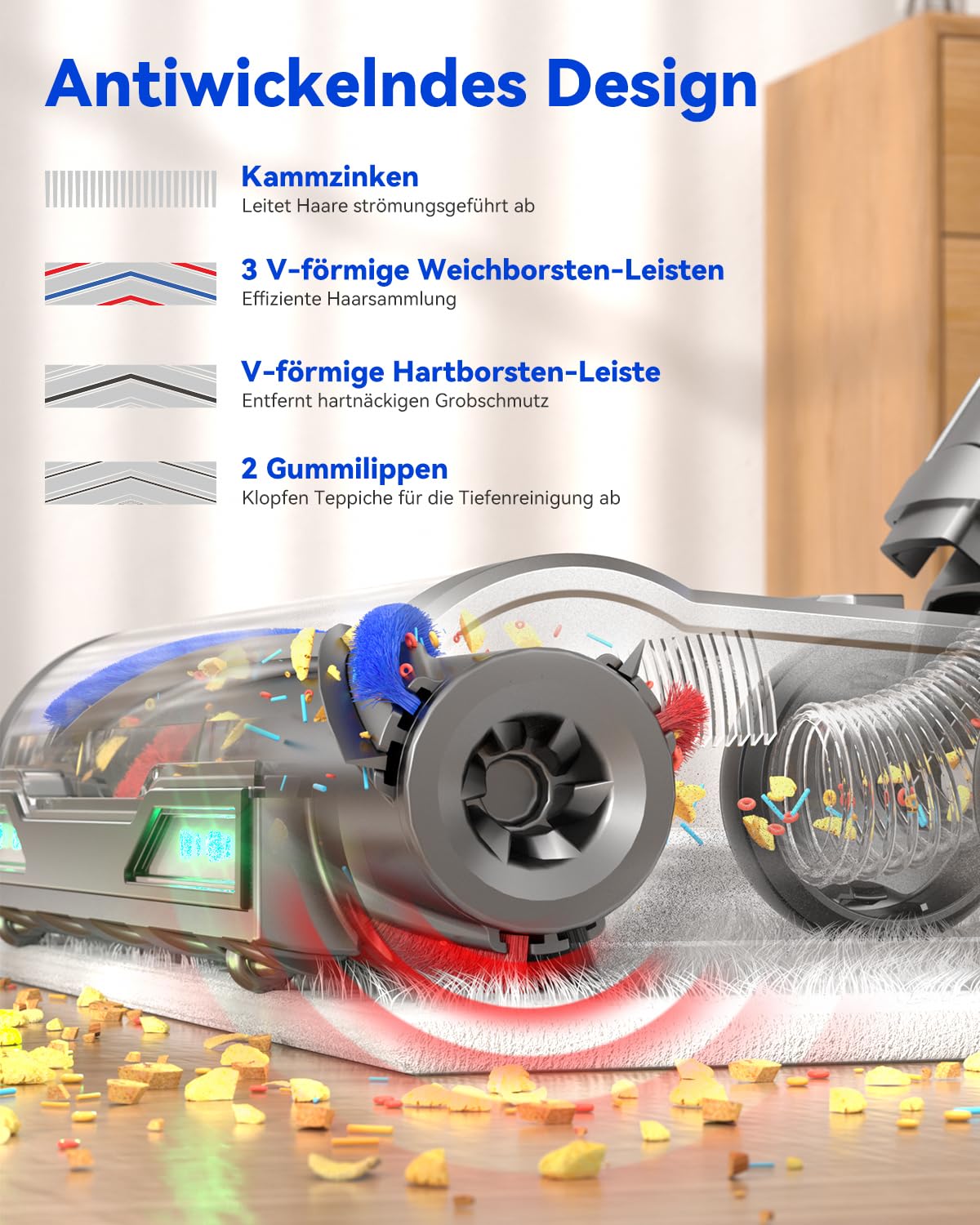 H9 Akku Staubsauger 58000Pa/650W/80Min, Staubsauger Kabellos mit LED-Touchscreen, Selbststehender Akkustaubsauger, Upgrade Anti-Tangle Bodenbürste für Tierhaare/Teppiche/Hartböden, Blau | Akkustaubsauger | 6 Grünen LEDs | Selbststehend | Anti-Tangle Bürst