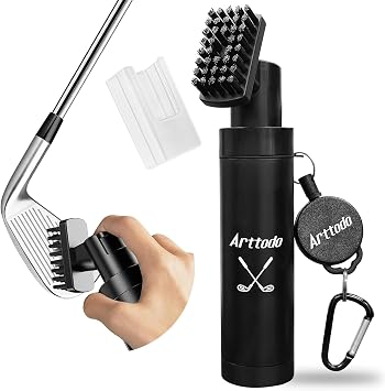 Golf Club Brush Cleaner with Clip, Easy Cleaning with Nylon Bristle, Holds 5 Ounces, Durable and Portable Golf Accessories Keeping Your Golf Clubs Clean
