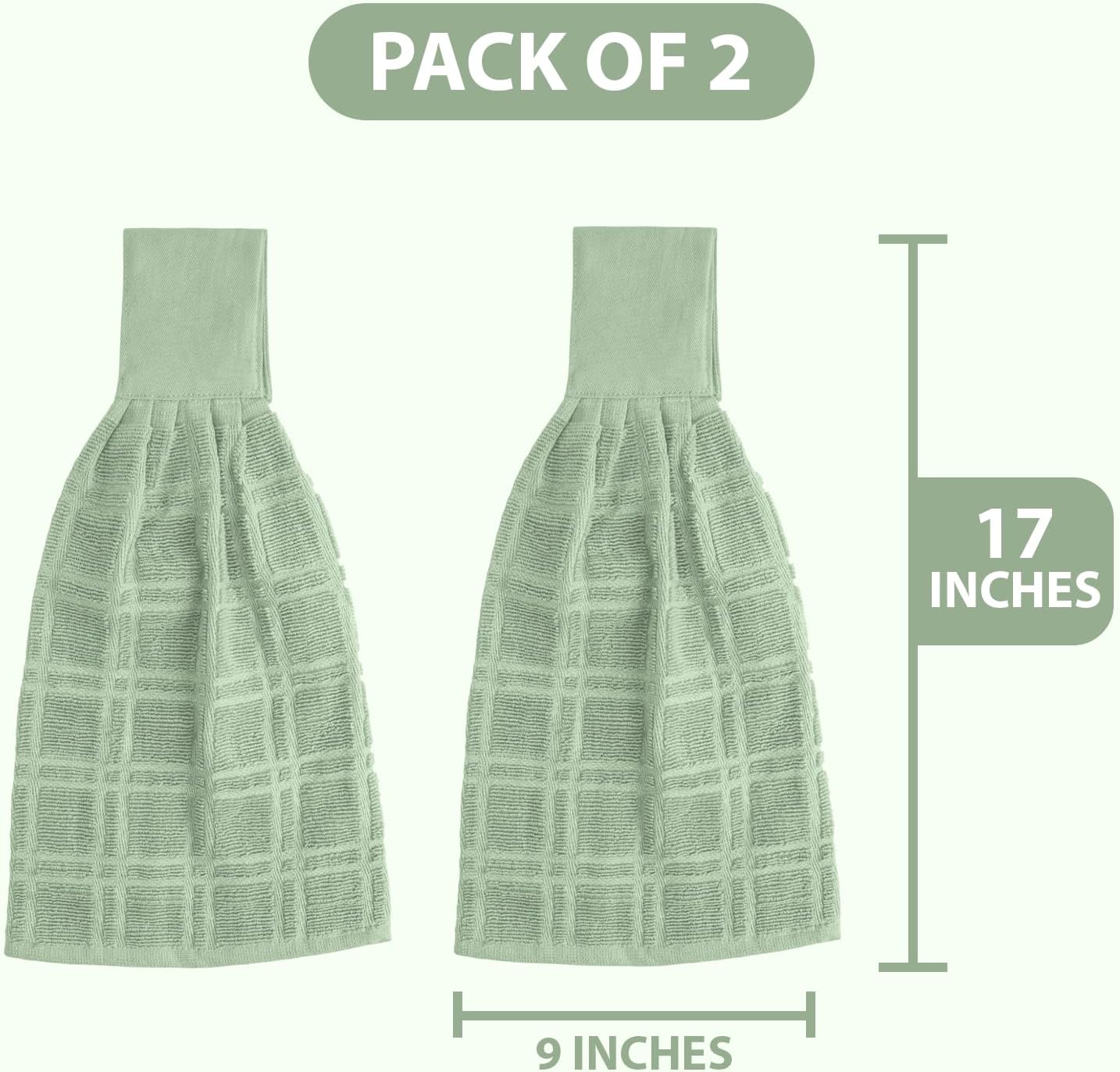 Blue Needles Hanging Kitchen Towels - Sage Green 100% Cotton Solid Kitchen Tie Towel, Set of 2 Hand Dish Cloth with Hanging Loops 9 x 17 Inches, Absorbent, Super Soft, and Fast Drying Home Essential - Image 3