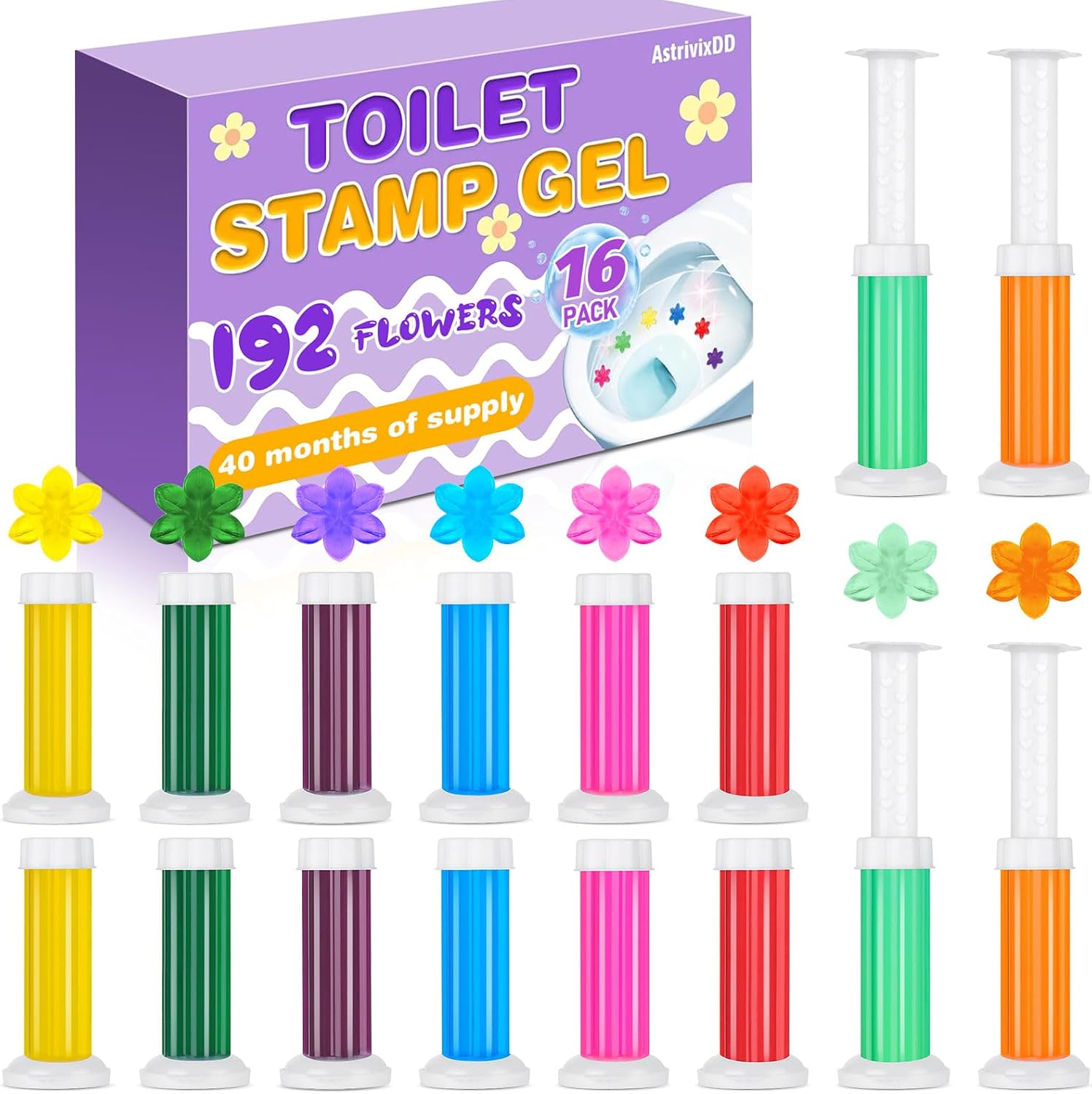 6 Pack Toilet Gel Stamp, 72 Stamps, Flowers Shaped,Toilet Bowl Cleaners