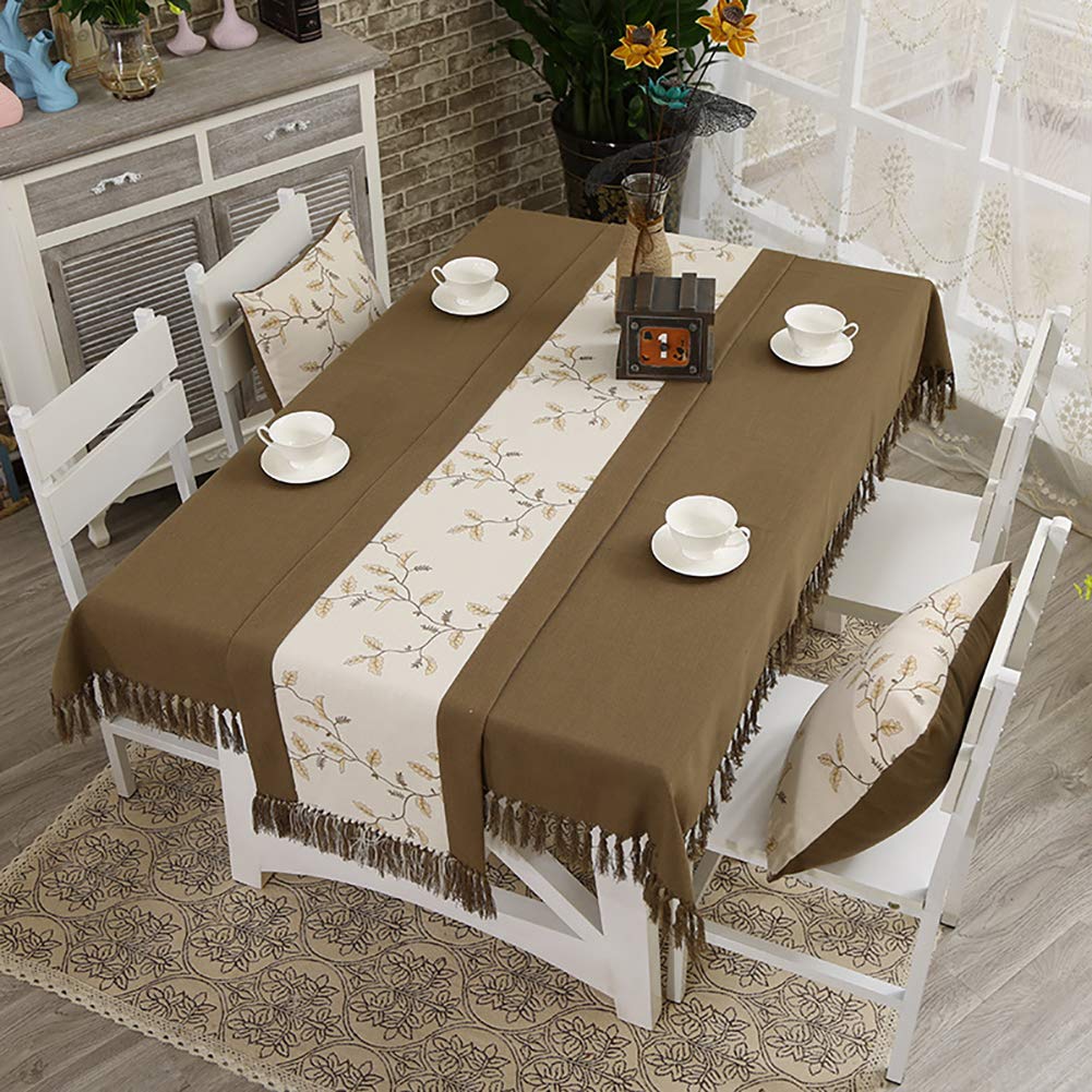 Cozomiz Runner Da Tavola Moderno In Lino E Cotone Con Nappe | 32x220 Cm, Stampa Floreale Ricamata, Marrone, Per Decorazioni Feste E Matrimoni - 2