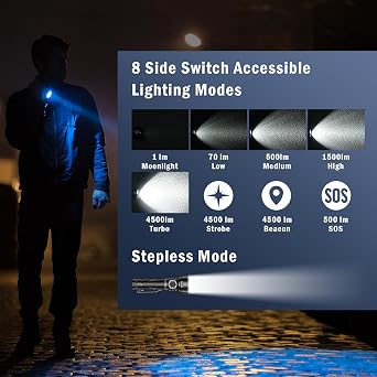 Sofirn SR15 Rechargeable Flashlight High Lumen, 4500 Lumen Super Bright Pocket Flashlight with Magnetic Base & IP68 Waterproof, Long Beam Distance EDC Flashlight for Emergency, Repair, Camping, Hiking