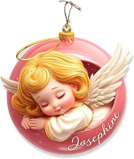 Sleeping Angel 2D Acrylic Ornament, Personalized Name Xmas Tree Hanging Keepsake, Custom Elegant Christmas Decor, Gifts for Women Girl, Angel Themed Ornament, Holiday Decoration