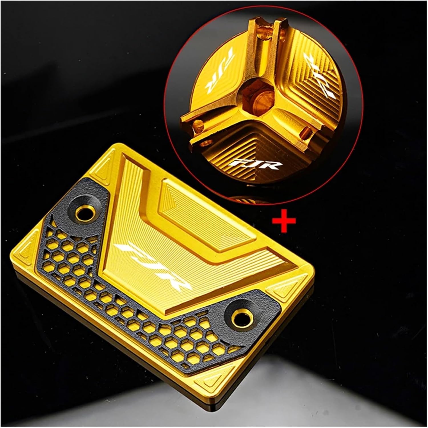 Motorcycle Front Brake Fluid Reservoir Cover Engine Oil Filler Cap Compatible With FJR1300 FJR 1300 Fjr1300 2001-2023(Gold)