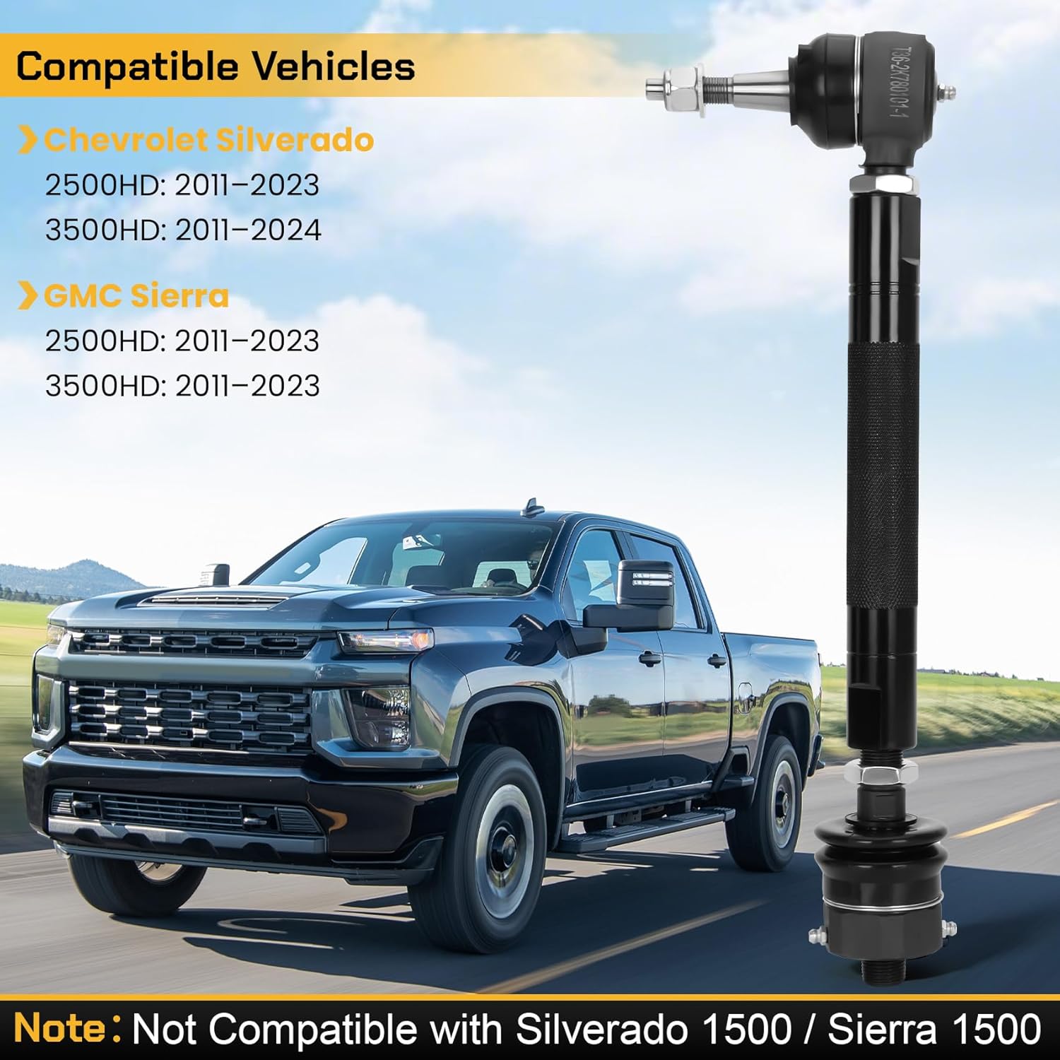 Heavy Duty Front Lower Tie Rod Ends Kit for Chevy GMC Silverado Sierra 2500HD 3500HD 2011–2024, 0–6" Adjustable Replacement for OE Inner and Outer Tie Rod Assembly for Lifted and Off-Road Trucks