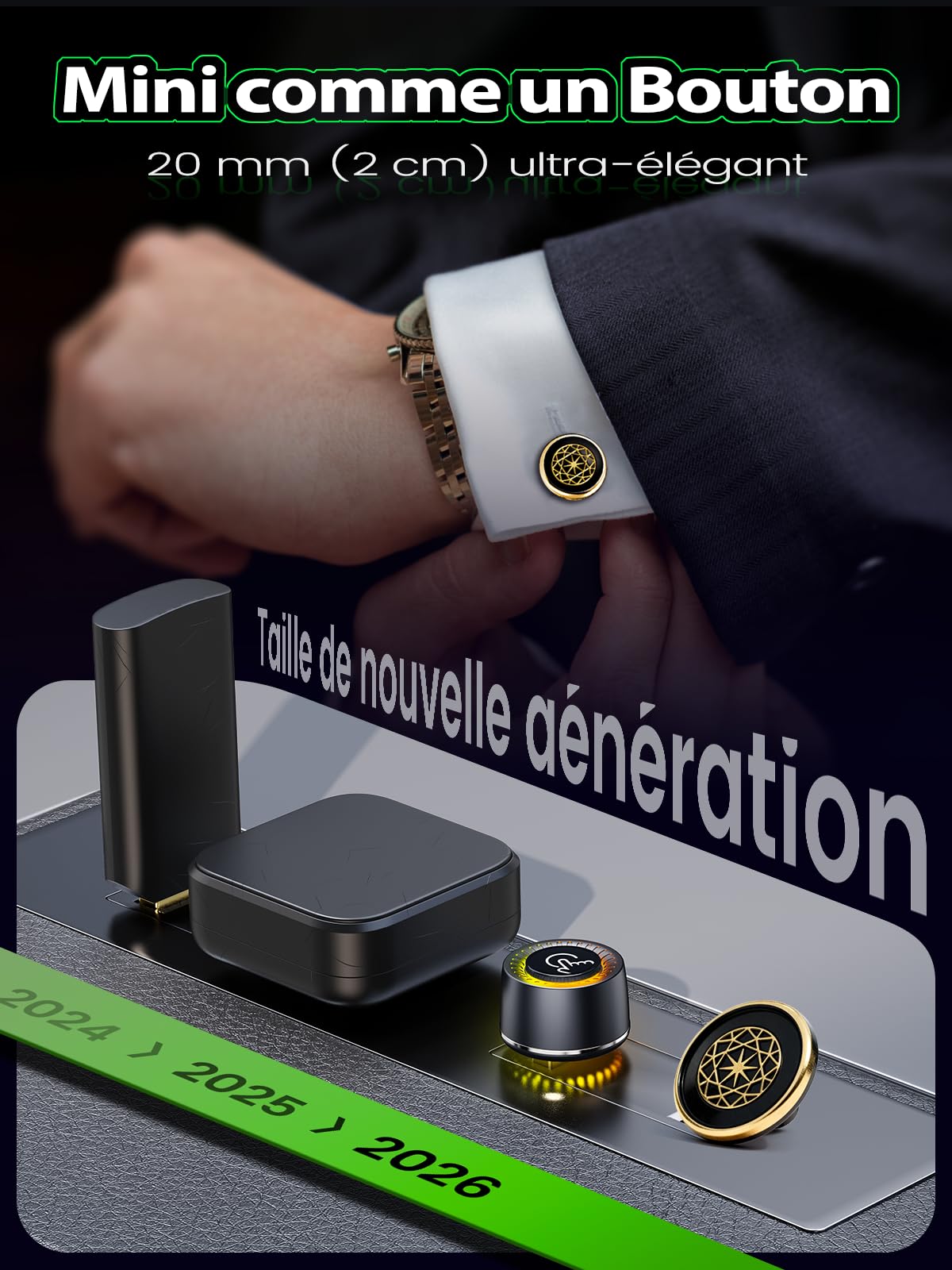 Adaptateur CarPlay sans Fil, Changement d'Utilisateur par Bouton, Android Auto sans Fil, 2026 Ultra-Compact, Connexion Stable, Anti-Surchauffe, Compatible iOS 10+ & Android 10+, USB-A et USB-C, Rond