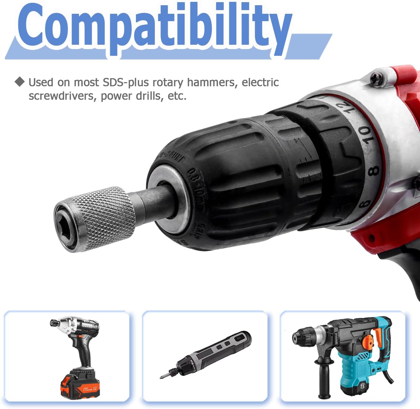 Mesee 5 Pieces SDS-Plus Shank Drill Chuck Adapters SDS PLUS to 1/4" Hex Socket Adapter Converter 1/4 Inch Hex Shank Screwdriver Drill Bit Holder for Electric Hammer Impact Drills
