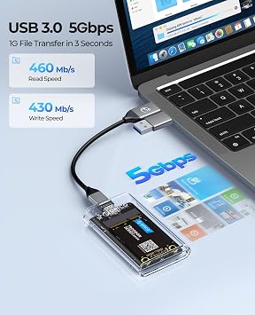ORICO USB 3.0 mSATA SSD Enclosure, 5Gbps Transparent External SSDs Adapter with USB-C to C/A Cable, UASP & Trim Support, Up to 2TB Capacity, Portable PC Case for 3050 mSATA Solid State Drive- TC10