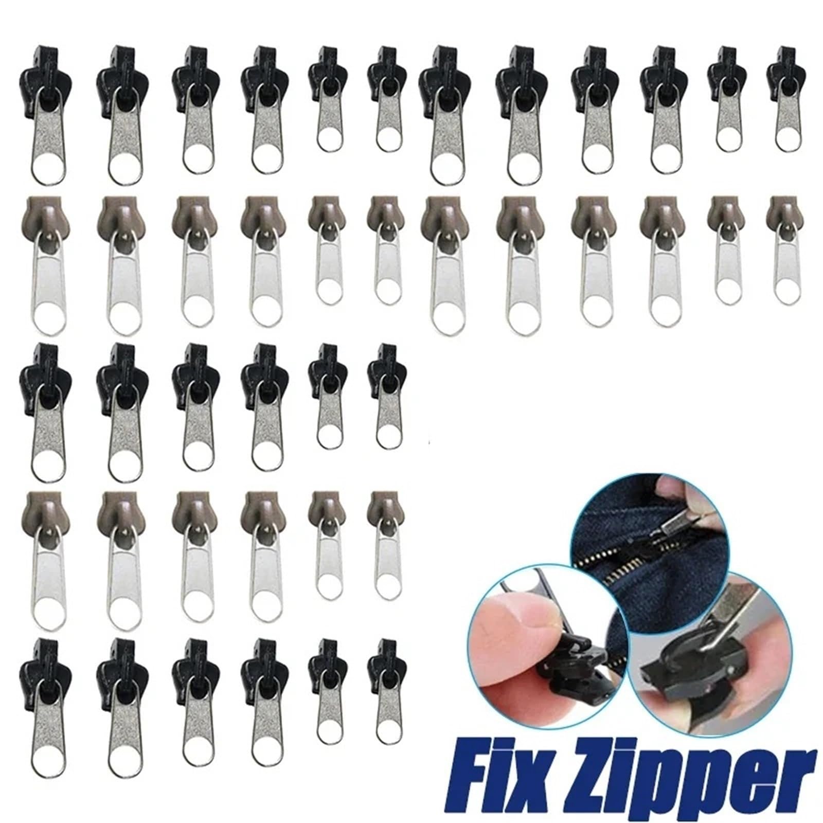 Juego de 240 tiradores de cremallera, kit de reparación universal, ajuste instantáneo, cierre de cremallera, diseño de dientes deslizantes, ropa de costura (negro, 240 piezas)