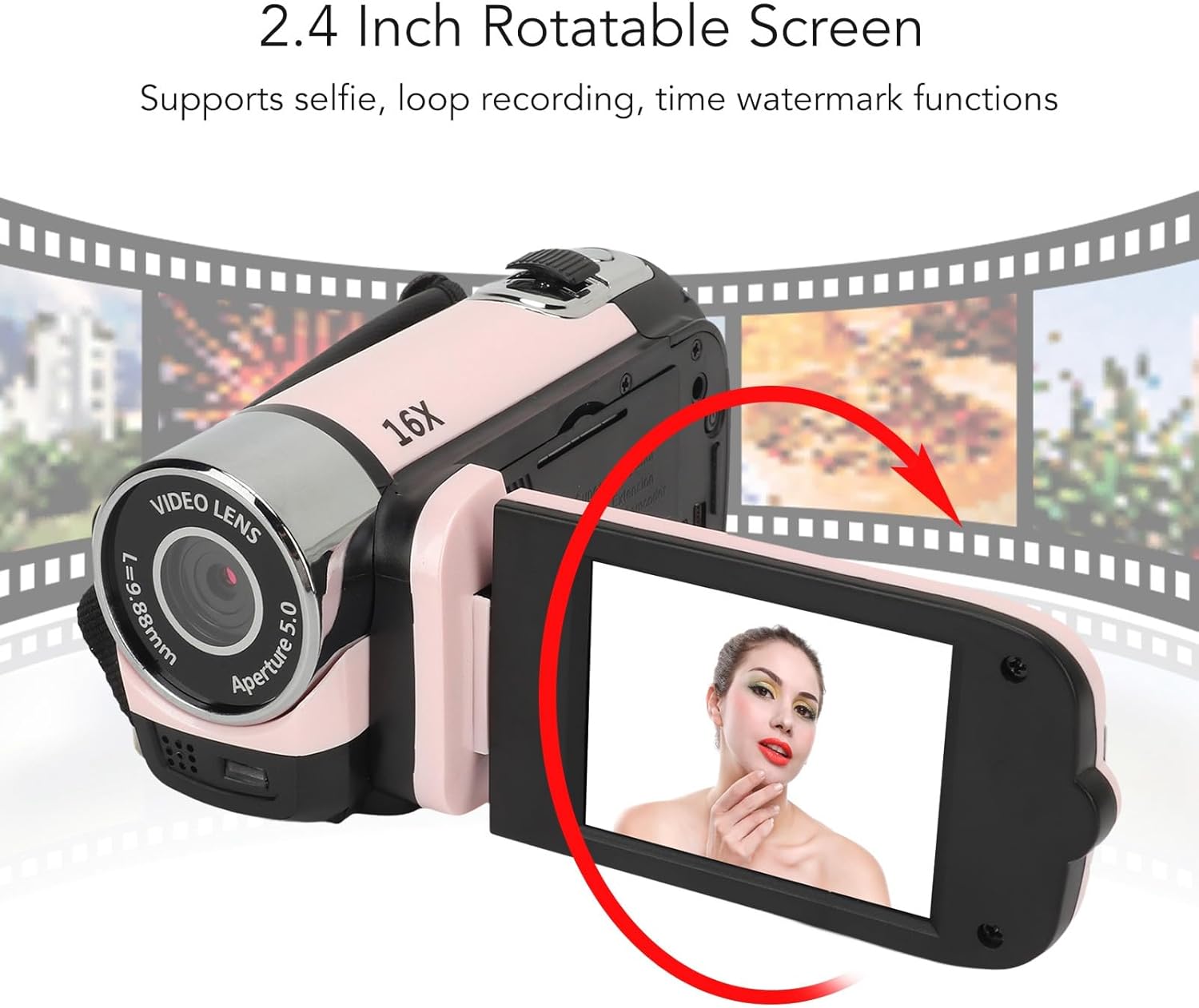 Vintage Video Camera Camcorder, 16Mp Cam Corder, 1080P Digital Camera, 2.4 Inch Rotatable Screen Camcorder, 16X Zoom HD Video Recorder with Fill Light for Teens Beginner Adult - Image 4