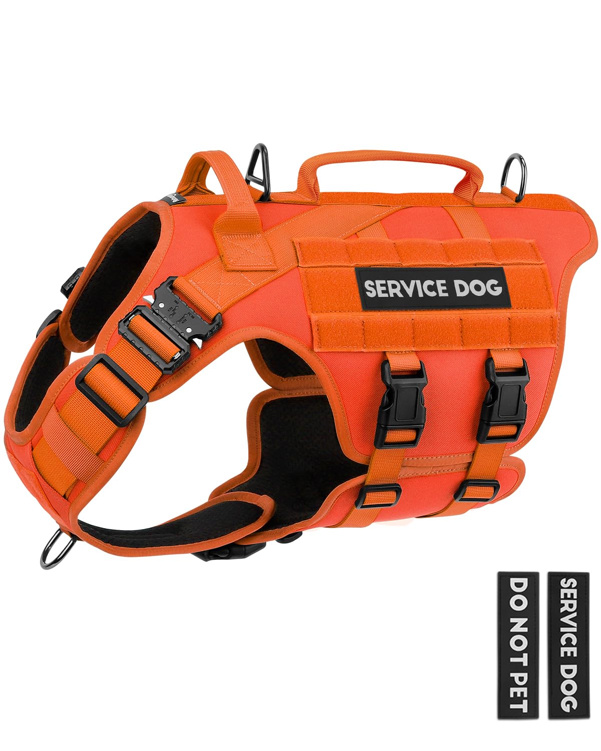 Tactical Dog Harness - PETNANNY Dog Harness Service Dog Vest for Large Breed Dog, Hook and Loop Panel for Service Dog Patchs, Work Dog MOLLE Vest with Handle for Walking Hiking Training(Orange,M)