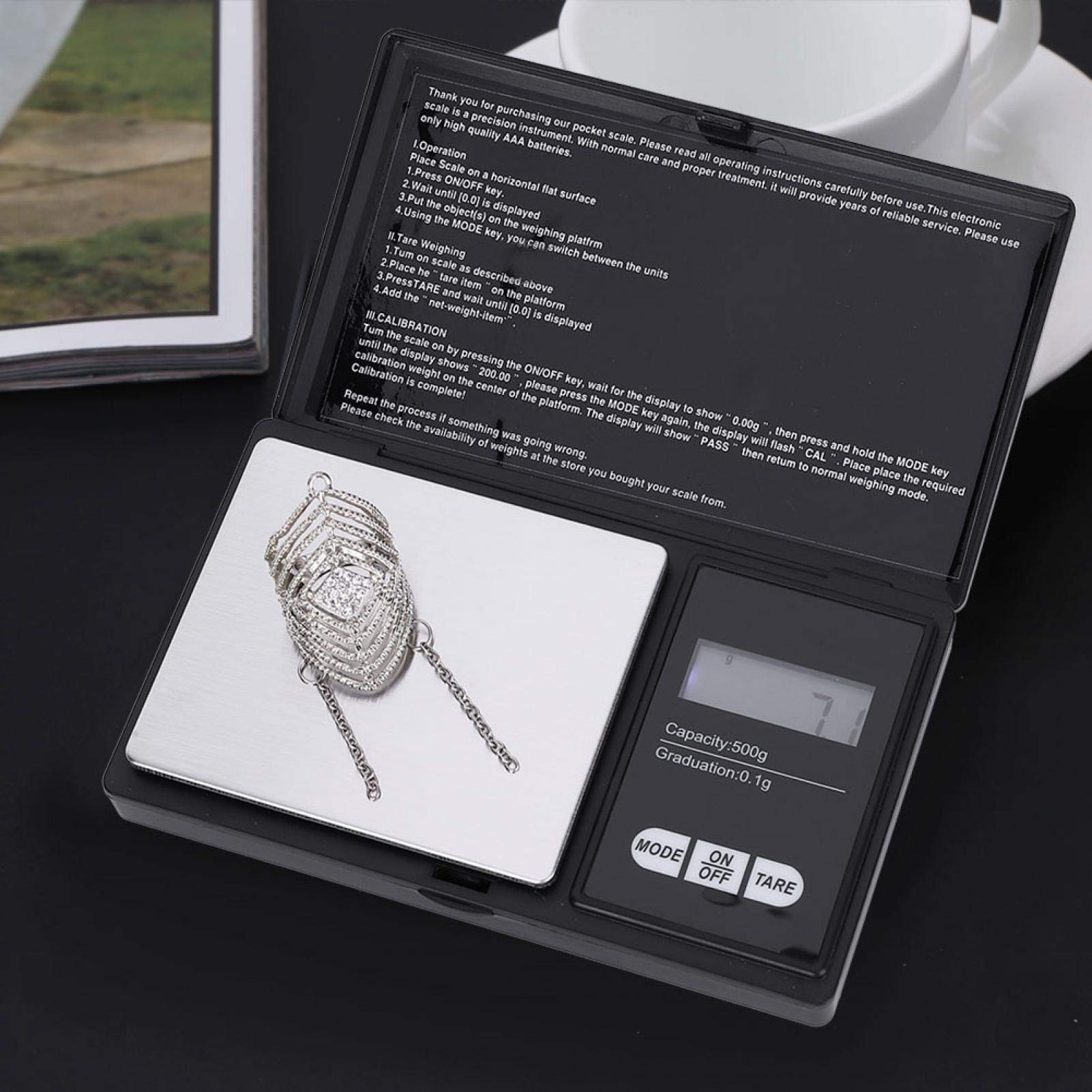 Akozon Mini przenośna wysoka precyzja LED cyfrowa Pocket Scale złoty srebrny diament biżuteria kamień (500 g/0,1 g)