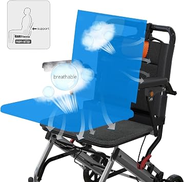 Lightweight Foldable Transport Wheelchair, Portable Travel Transit Wheel Chair with Flip-Up Armrests & Footrests, Dual Hand Brakes, Breathable Cushion, Compact Folding Wheelchair for Seniors