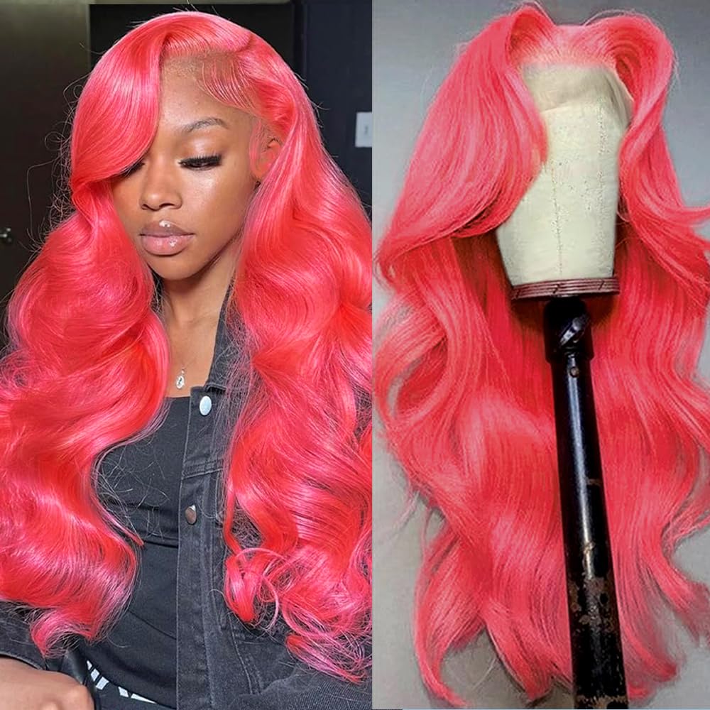 Amazon.com : Hot Pink Lace Front Wig Human Hair Body Wave 