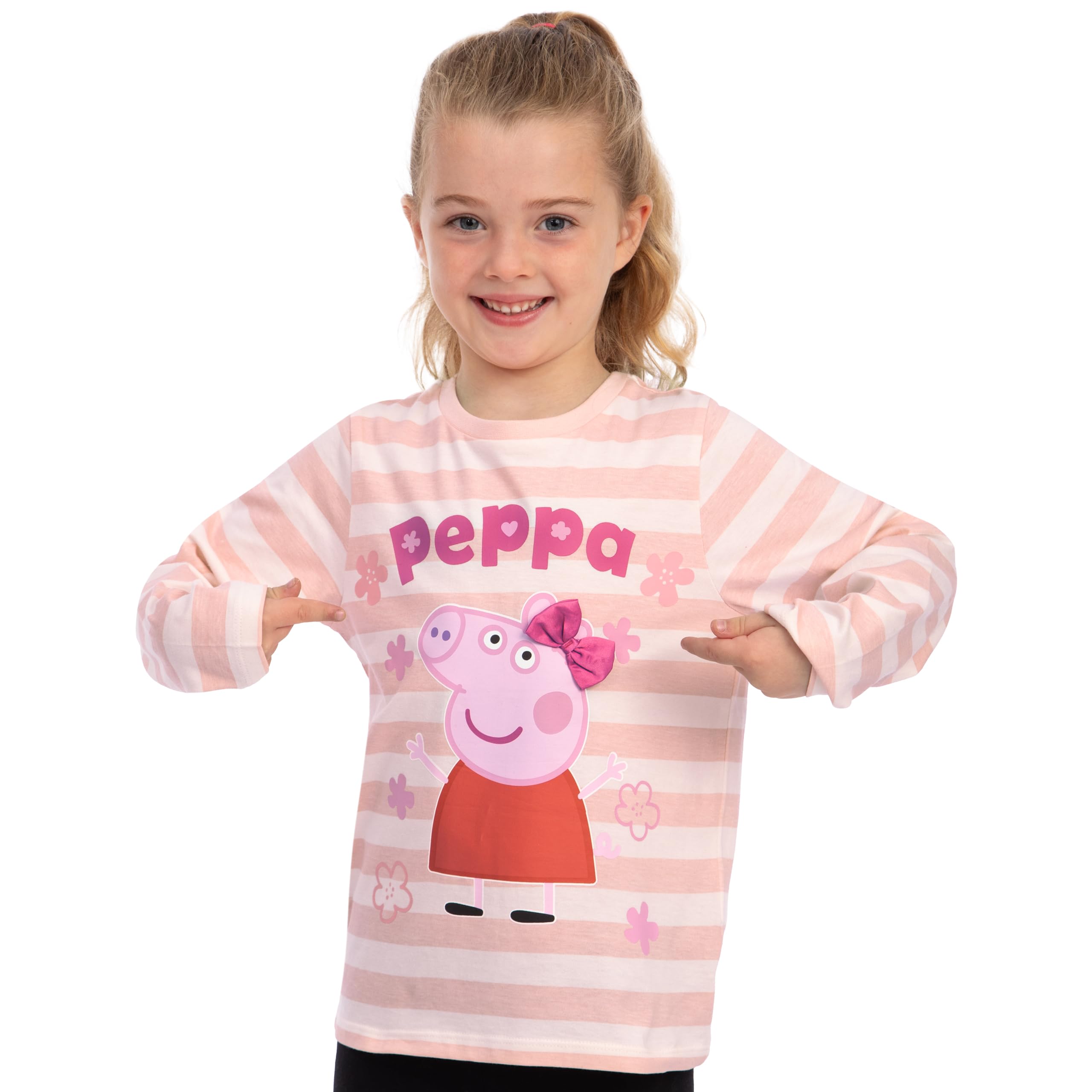 Peppa Pig Maglietta Manica Lunga con Fiocco 3D, Maglia Bambina Adorabile, Maglietta Maniche Lunghe da 18 Mesi a 8 Anni