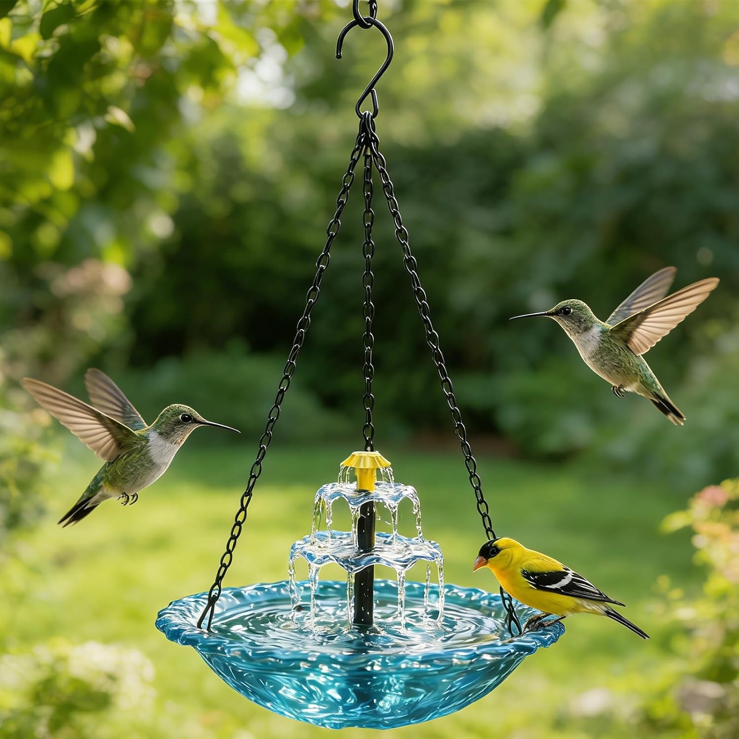 Solar Hanging Bird Bath Fountain, Upgrade 3 Layers Solar Powered Bird Bath Fountain, Outdoor Humming Birds Cascade Baths Fountains, Garden Yard Patio Backyard Lawn Decor (A)