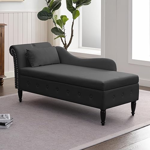 Mjkone Tumbona Accent con diseño de almacenamiento elevable, silla de descanso tapizada con brazo enrollado con ribete de cabeza de clavo, tumbona