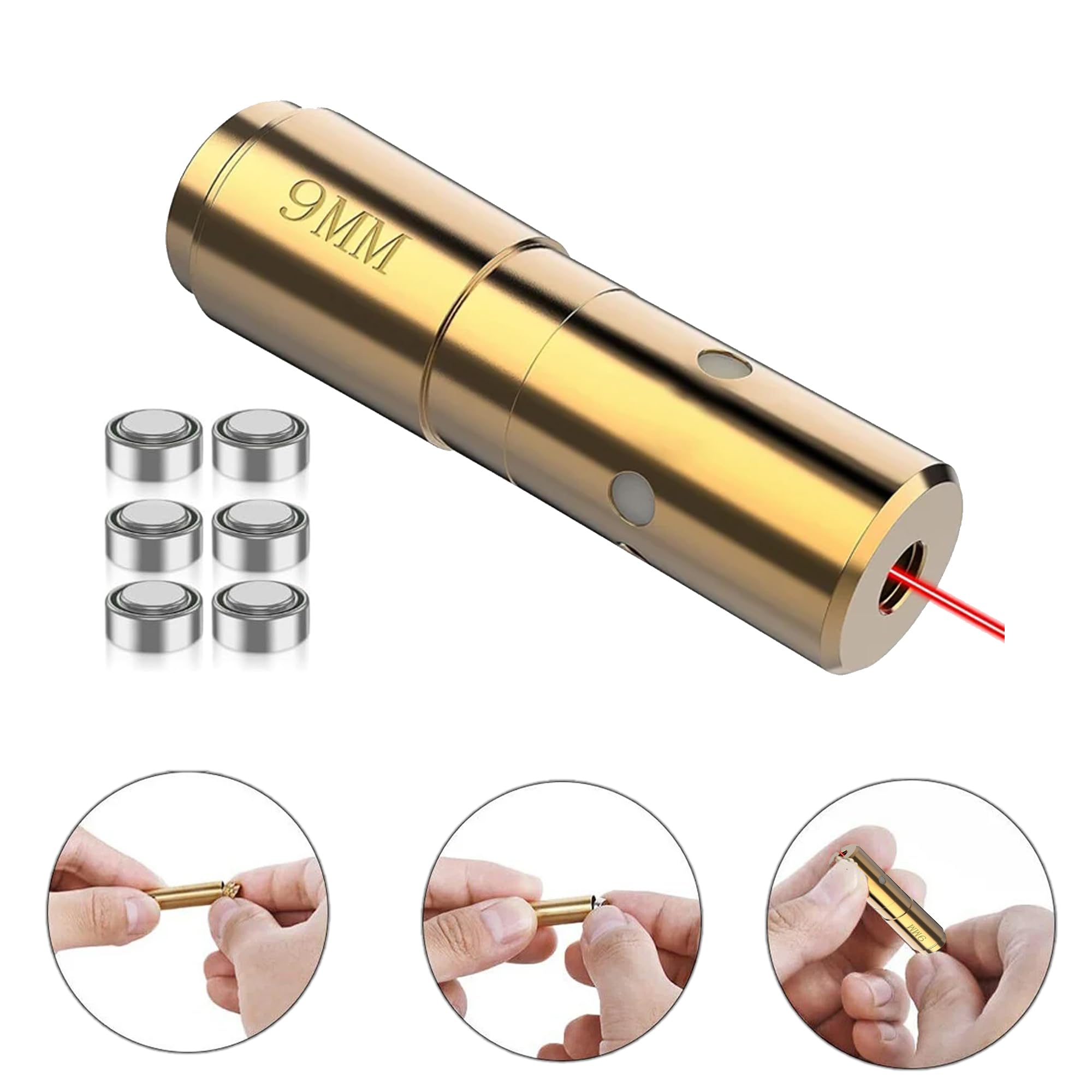 360 Tactical Red Dot 9mm 9 mm Laser Bore Sighter Boresight Hunting Tool 9 mm Cartridge Bore Sight Red Laser boresighter (Red Dot 9mm Laser Bore Sighter.)