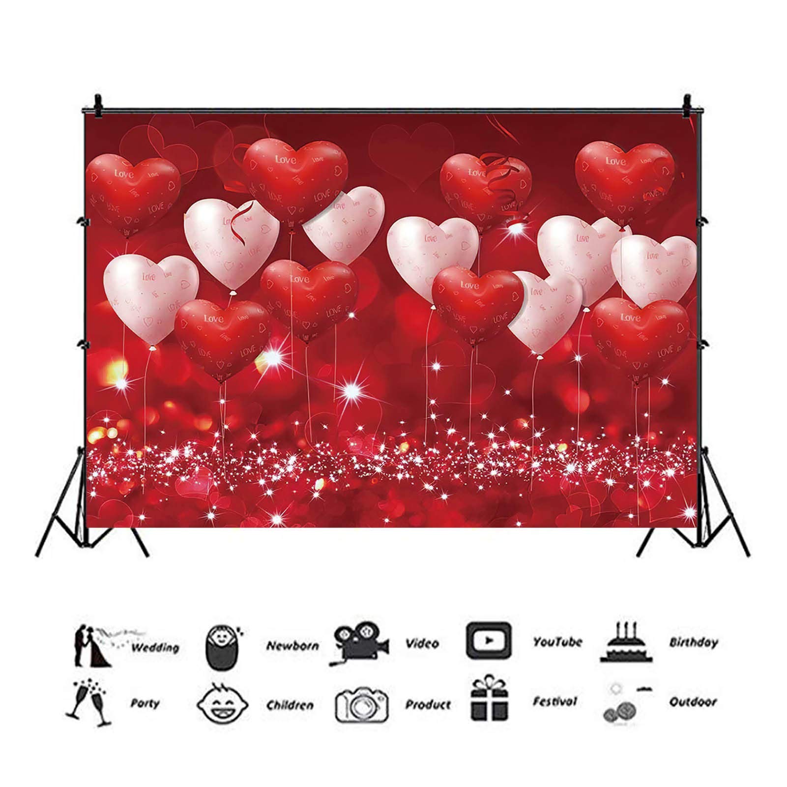 Valentinstag Fotohintergrund - Rot, Mit Herzen & Amor, 1,8 X 1,1 M, Inkl. Aufhängeband