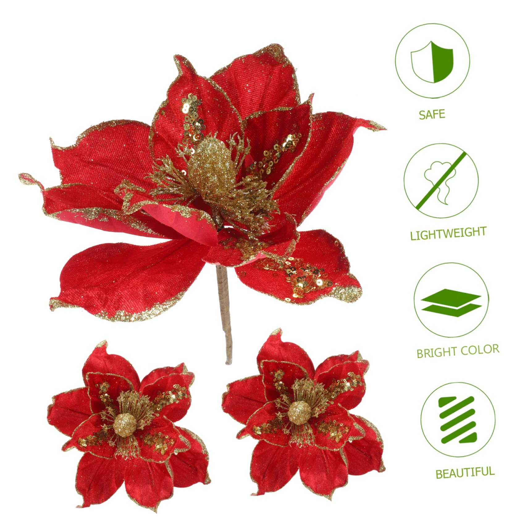 Cabilock 4 Juegos Flor Artificial De Navidad Poinsettia Artificial Flowers para Arbol De Navidad Flor De Pascua Artificial Flor De Nochebuena Flores De Nochebuena Decorativas Paño 4 Uds * 4