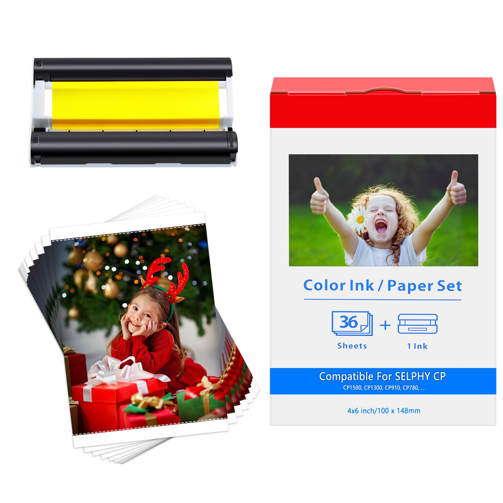 Cruxer Compatible for Canon Selphy CP1500 CP1300 Ink and Paper 100 x 148mm KP-36IN KP36IN for Cannon CP Selphy CP910 CP780 CP760 CP1000 CP1200 Printer 36 Sheets Photo Paper 1 Ink Cartridges