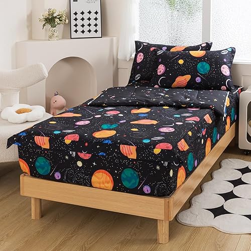 Miniatura 9 de ADASMILE A & S Juego de ropa de cama con cremallera individual para niños, juego de edredón con diseño del espacio exterior, juego de edredón con