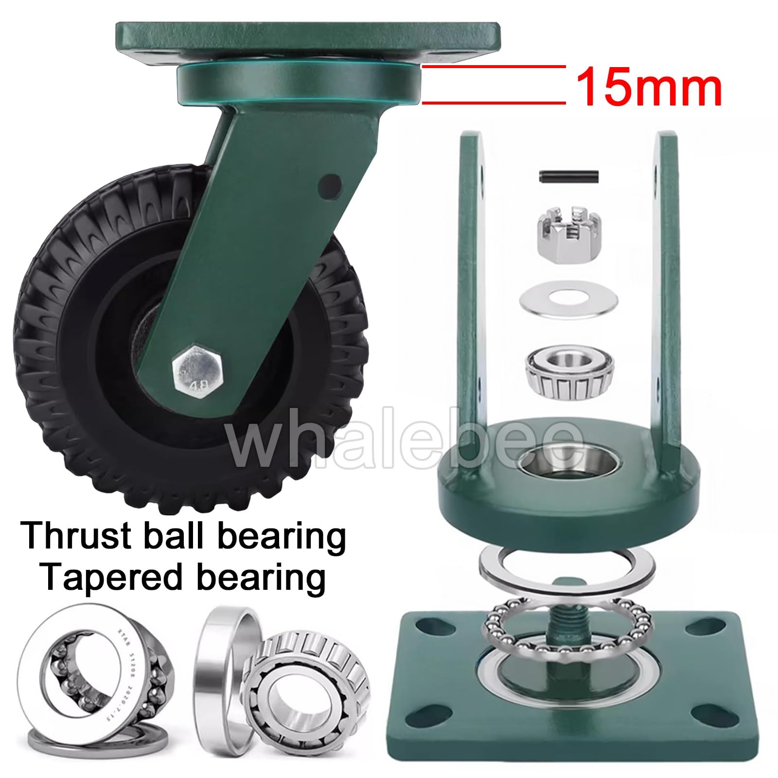 Lenkrolle Mit Bremse 4 Schwerlast Rollen Industrierollen 6 Zoll 8 Zoll Bockrollen Gummi Transportrollen Tragkraft 1800kg Lenkrolle Mit Axialkugellager, 10mm Platten Schwerlastrollen