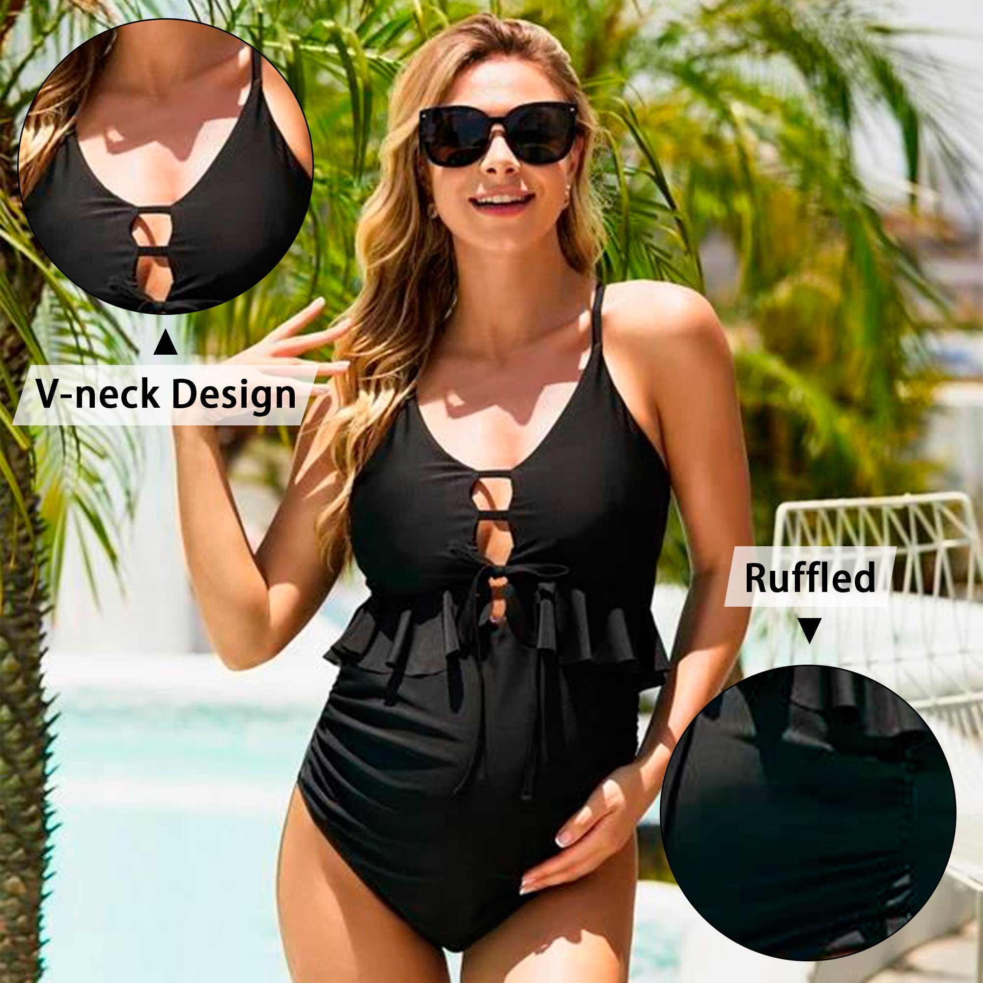 Tofern Maillots de Bain Femmes Maternité Une Pièce Bikini Réglable Dos Bondage Grossesse Maillot De Bain Col en V Vêtements De Plage