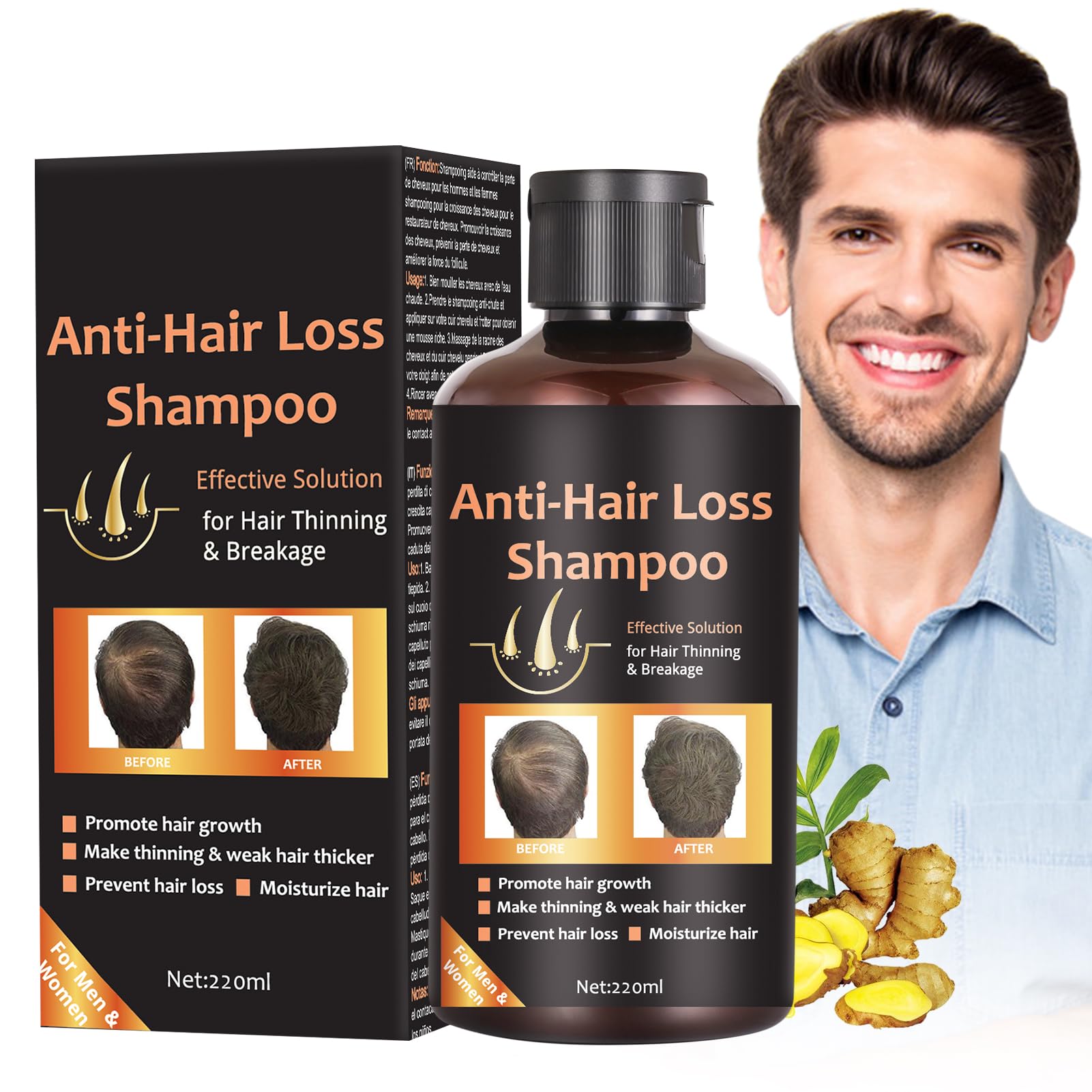 Shampoing de Croissance Cheveux, Hair Growth Shampoo, Shampoing Anti Chute, Pour Les Hommes et Femmes, Favoriser la Croissance des Cheveux for All Hair Types, 220ml