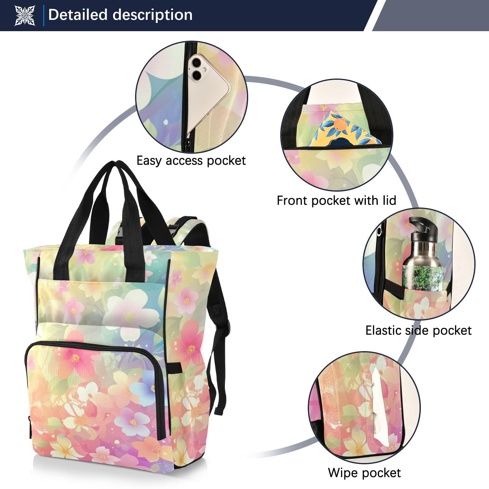 Baby Girl Boy Borsa per pannolini per papà mamma fiore colorato