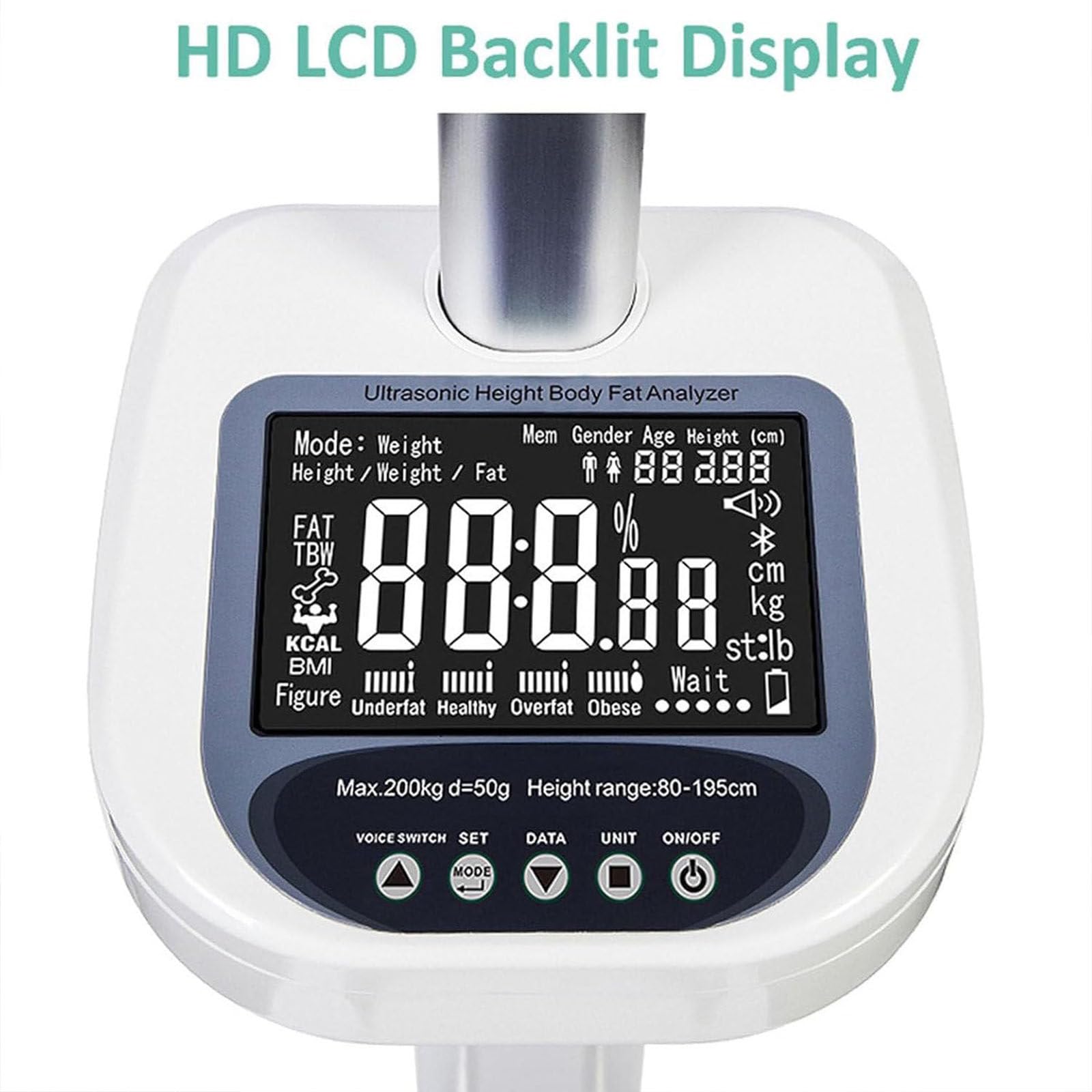 Bilancia Digitale Professionale,Analizzatore Medico del Grasso corporeo per Altezza,per Medico con capacità di 440 libbre con Display LCD, misurazione ad ultrasuoni per Peso/Altezza/Valore