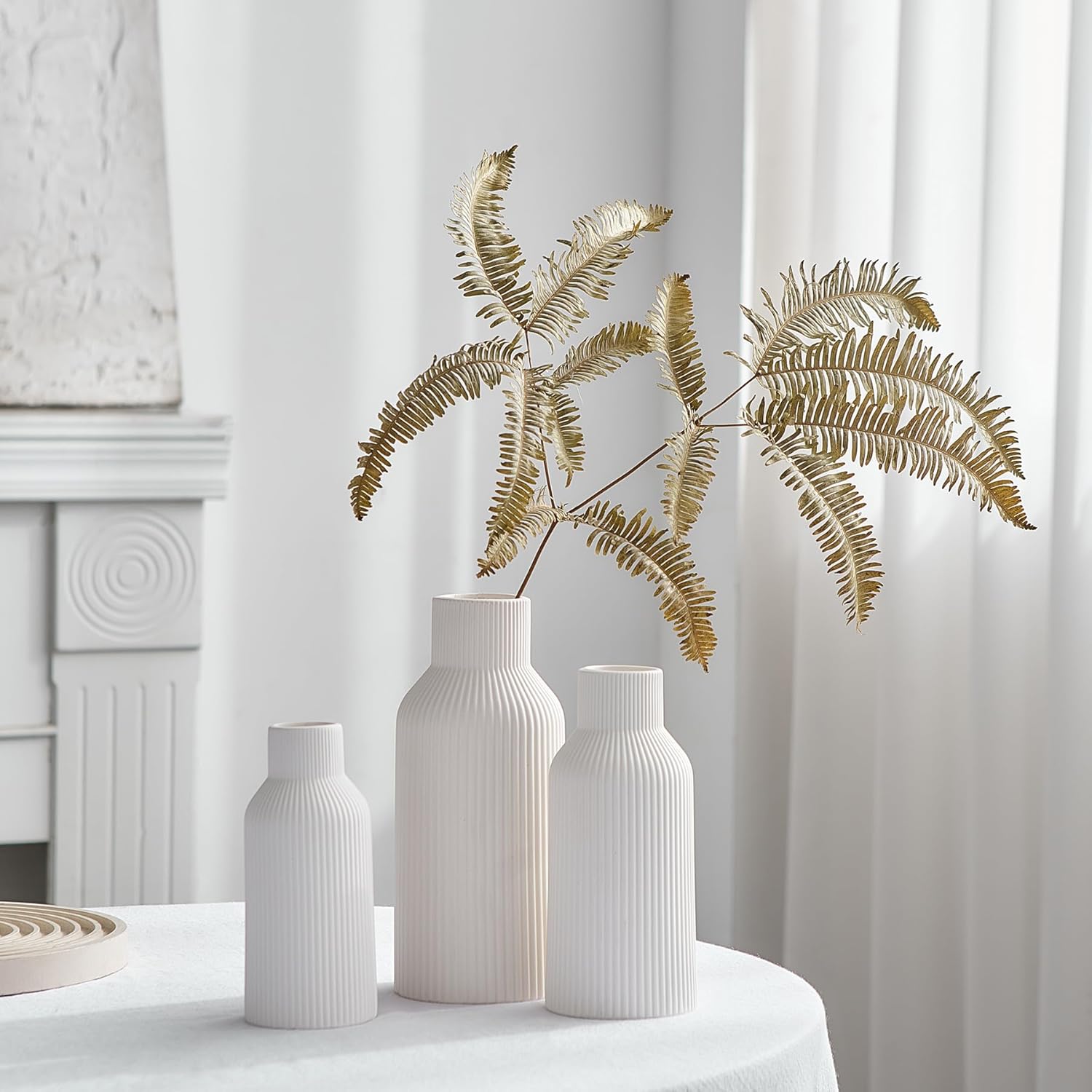 AWNR White Ceramic Vase Decor: Set of 3 Minimalist Vase for Flowers Modern Home Decor for Living Room Kitchen Centerpiece Table Decorations Flower Vases for Bouquet