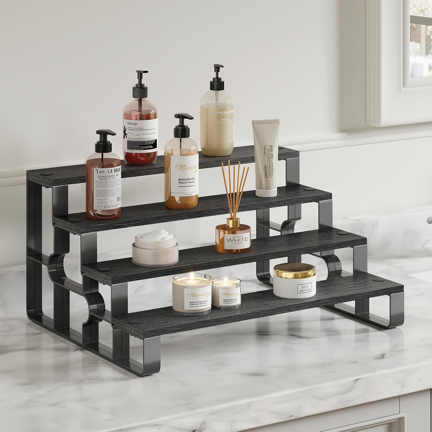 Wooden Cologne Organizer for Men, Fragrance Stand for Bathroom Countertop image 2