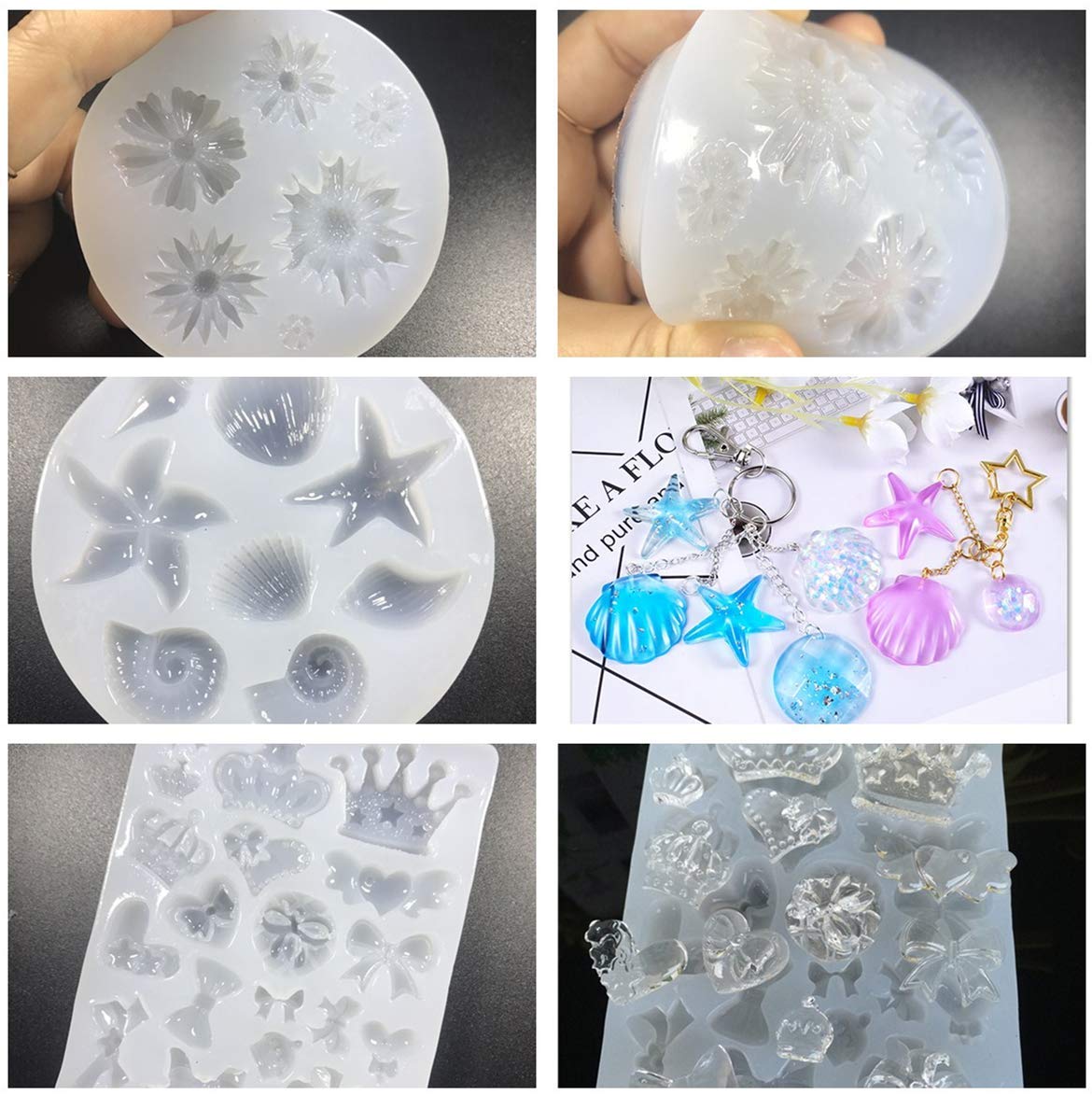 Joligel 2 partes Kit de fabricación de joyas de resina epoxi cristalina con 12 moldes + 28 pigmentos líquidos (13 colores sólidos 15 efecto metálico nacarado), con 2 tazas de mezcla + palos + pinzas