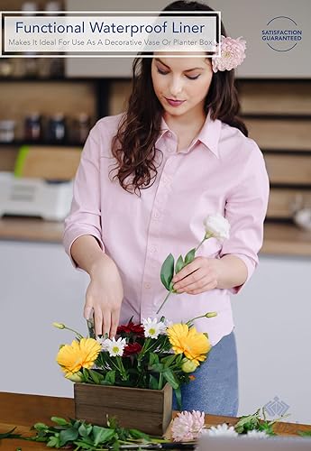 Vista 25 de Royal Imports Maceta de madera para flores, florero decorativo de madera con forro de plástico, cesta de almacenamiento de papel higiénico para caja