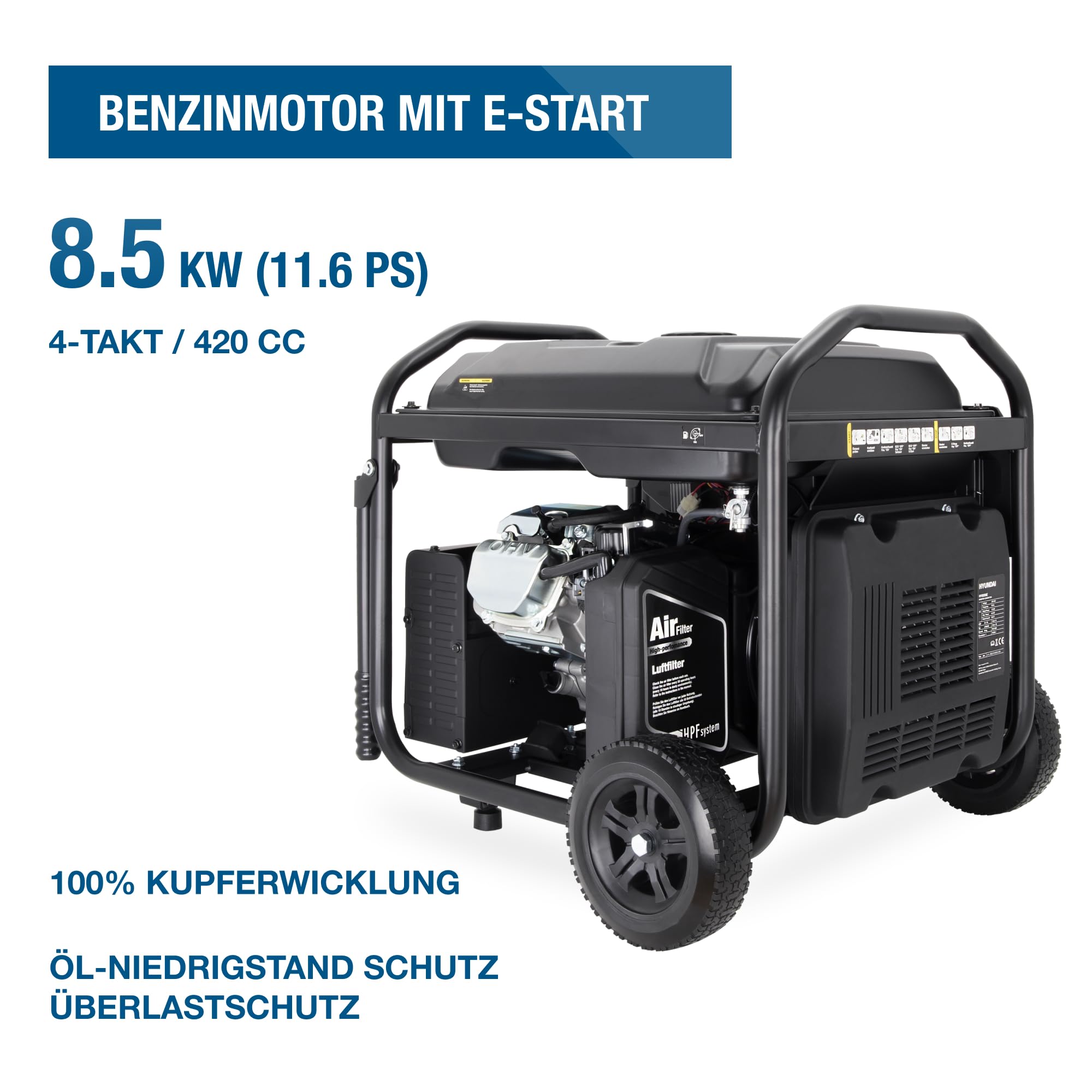 HYUNDAI Benzin Stromerzeuger HY8000iE – 8.0 kW Inverter Generator mit ATS-Anschluss, E-START, Fernbedienung & ECO-Modus – ideal für Baustelle und als Notstromaggregat