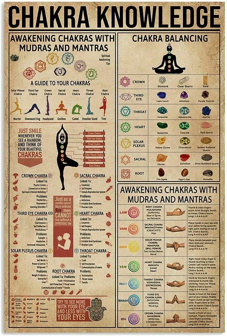 Yunking 19A Chakra Knowledge Poster Multi Wall Décor Art Gift For Yogaer Chart Metal Tin Sign School Signs 8X12 Inch