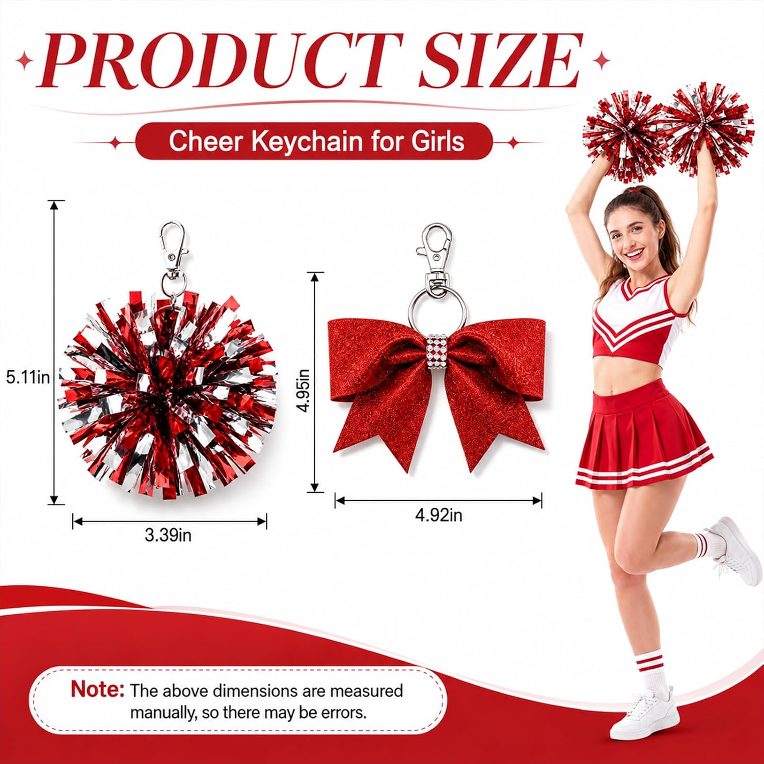 2 pcs Cheerleader Keychians Cheer Bow Keychain and Cheer Pom Pom Keychain image 2
