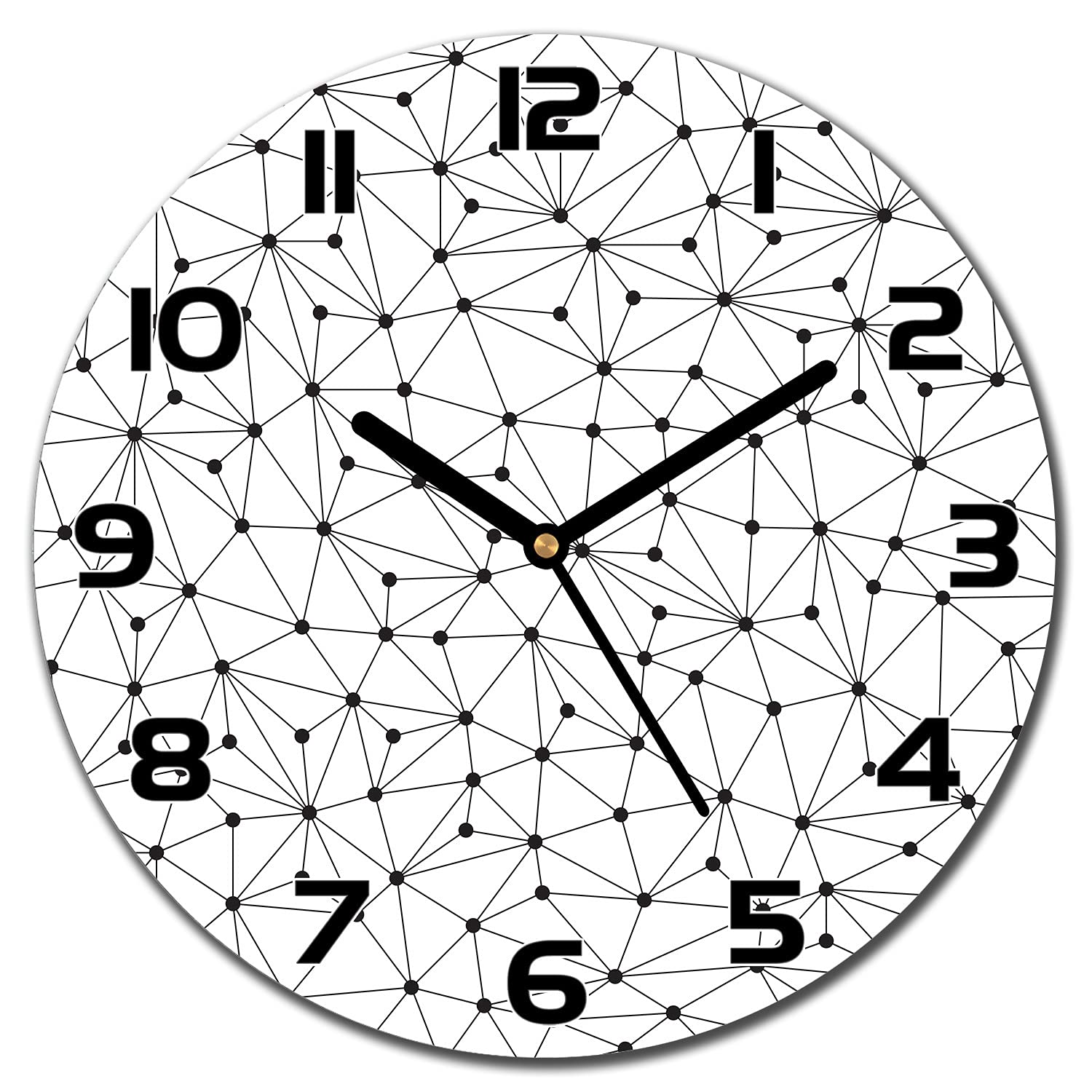 Horloge en verre pour salon et cuisine contemporaine à aiguilles noires