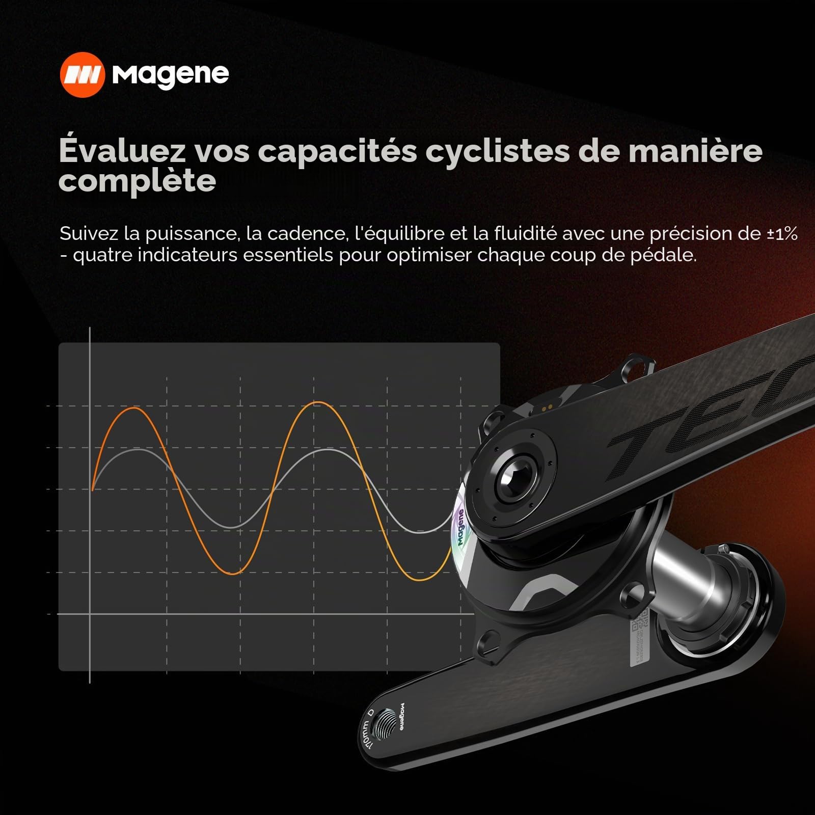 Magene TEO Pédalier P515 avec Capteur de Puissance, 4 Boulons, 110BCD, axe de 29 mm, Bluetooth Ant, Pédale de Cadence, équilibre, Pédalier en Carbone