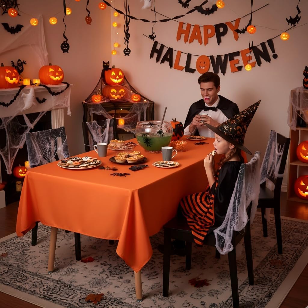 Softalk circular Tablecloth  - Stain and Wrinkle Resistant Washable Polyester Table Cloth, Decorative Fabric Table Cover for Dining Tables, Buffet Parties and Camping, Orange