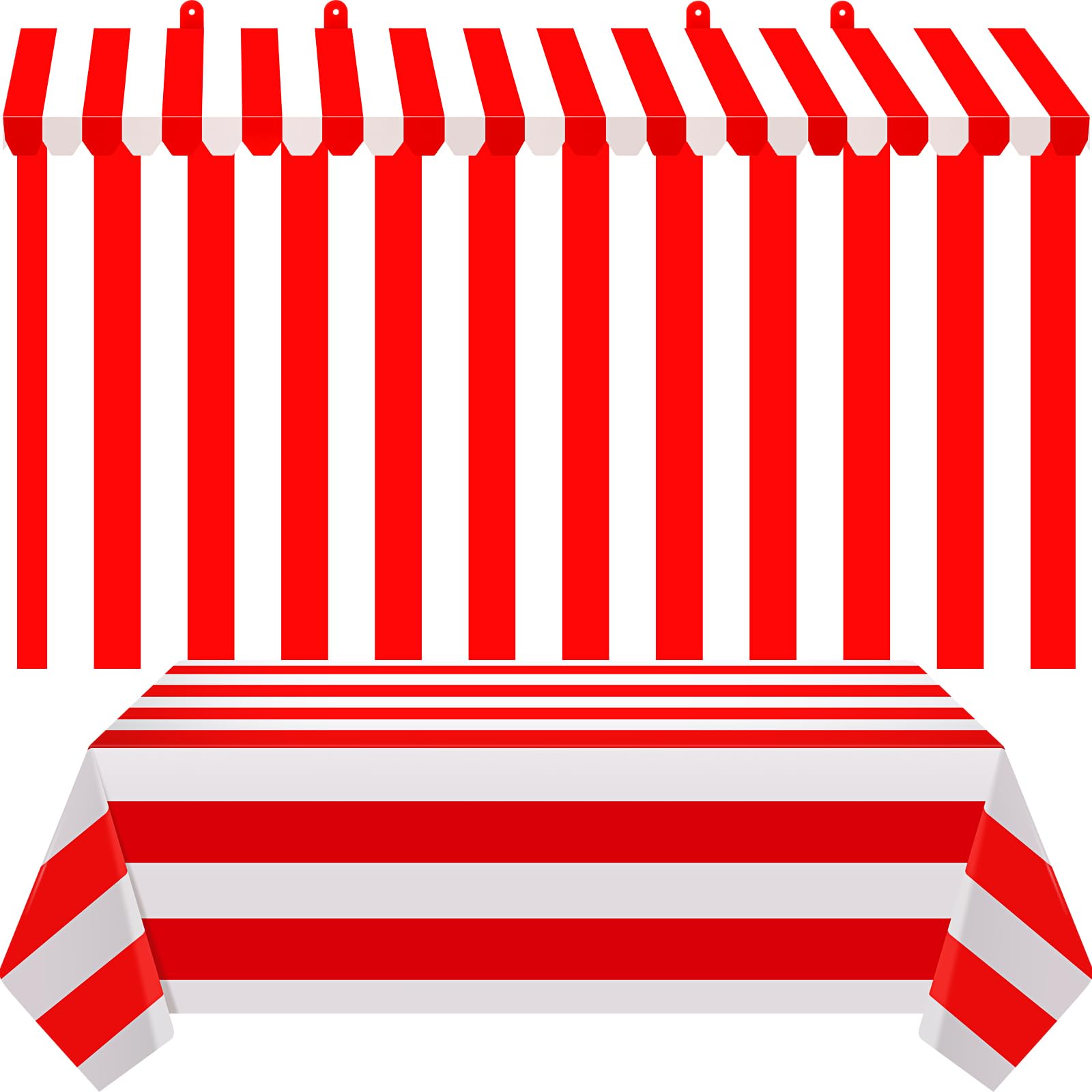 Auvent 3D effet relief et nappe de table rouge et blanche pour anniversaire thème cirque