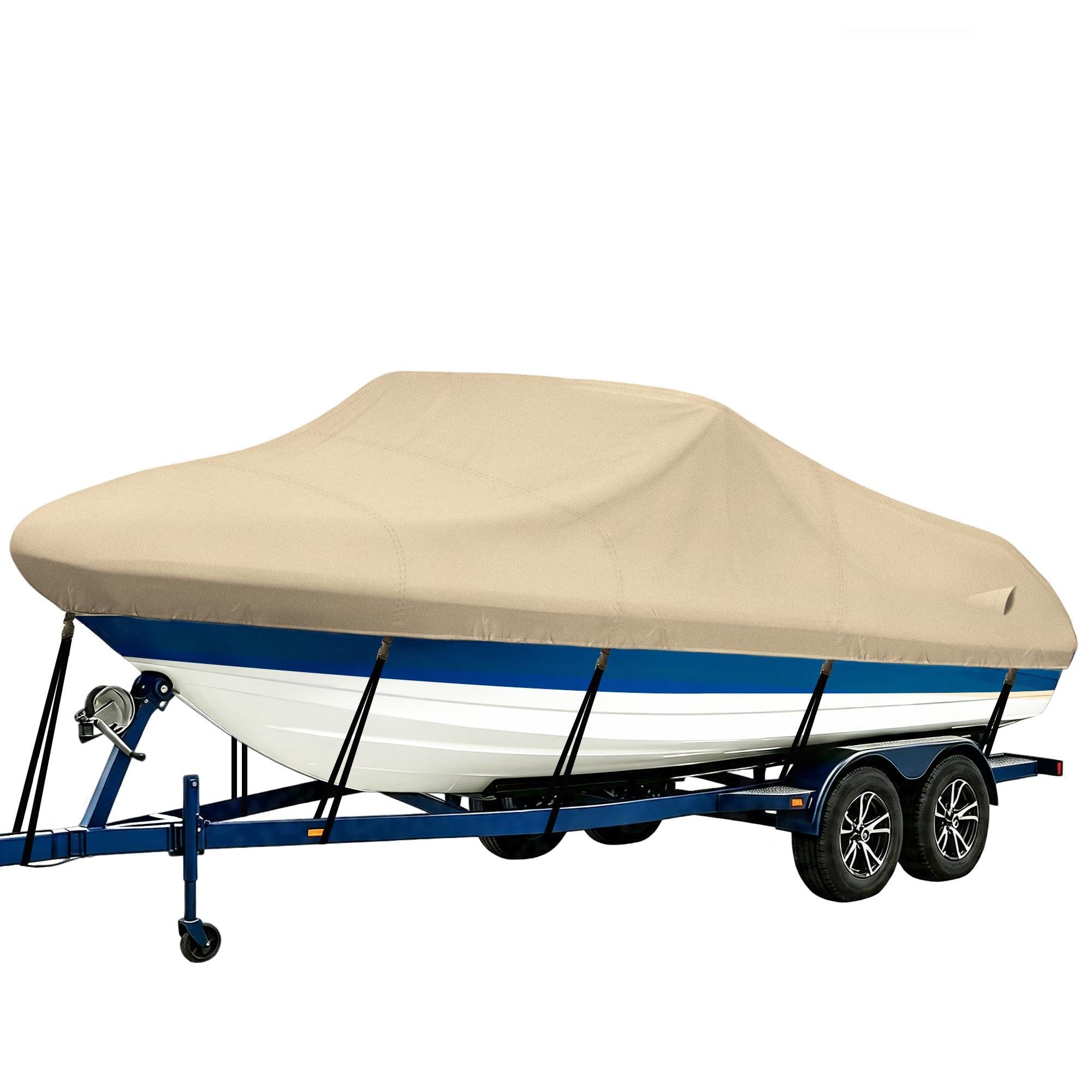 iCOVER Trailerable Boat Cover- 14'-16' 800D Water Proof Heavy Duty, Fits V-Hull, Fish&amp;Ski, Pro-Style, Fishing, Utiltiy, Runabout, Bass Boats, up to 14ft-16ft Long and 68" Wide