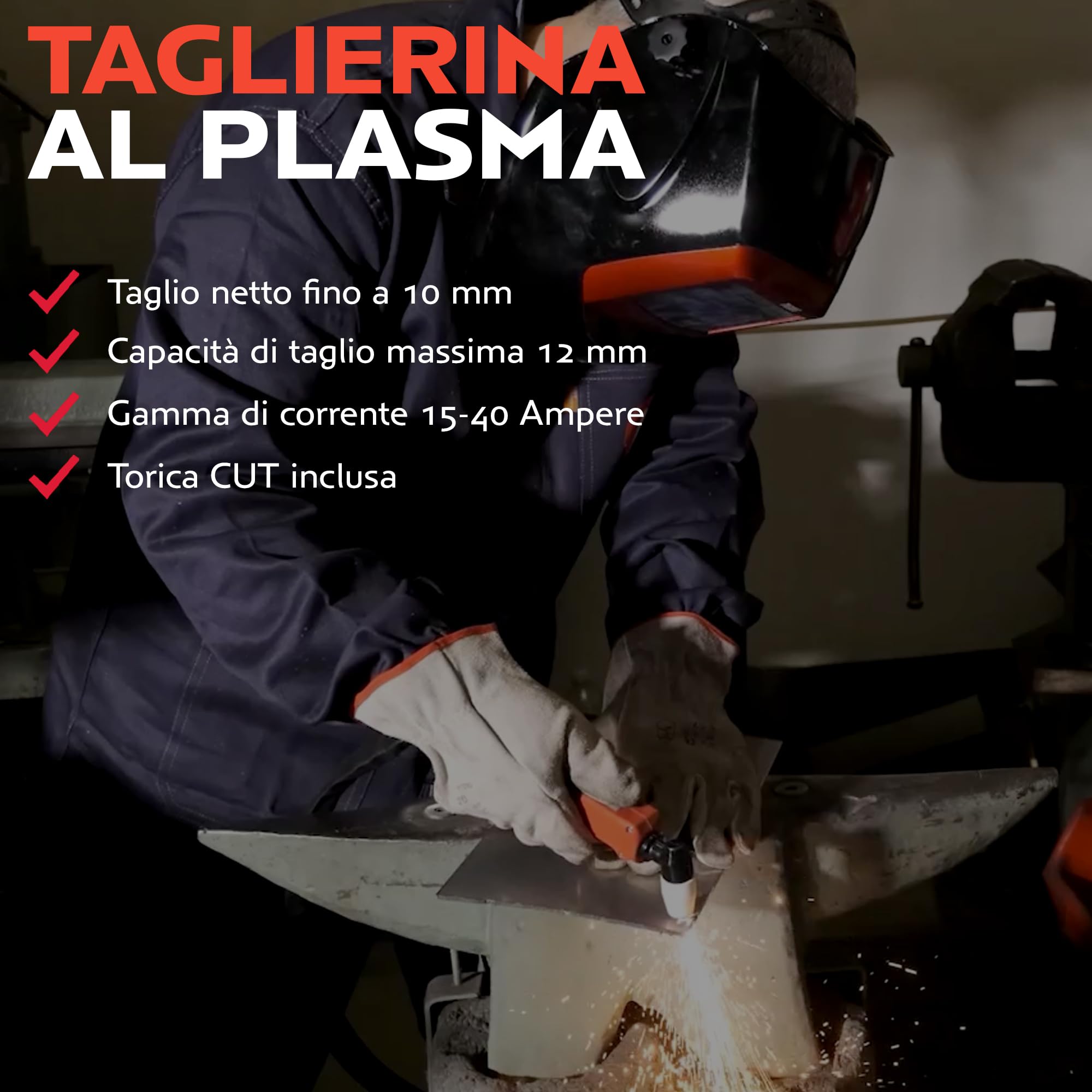 Taglierina al Plasma CUT 40A IGBT TM50CUT, Taglio Netto 10 mm, Torcia e Kit Inclusi