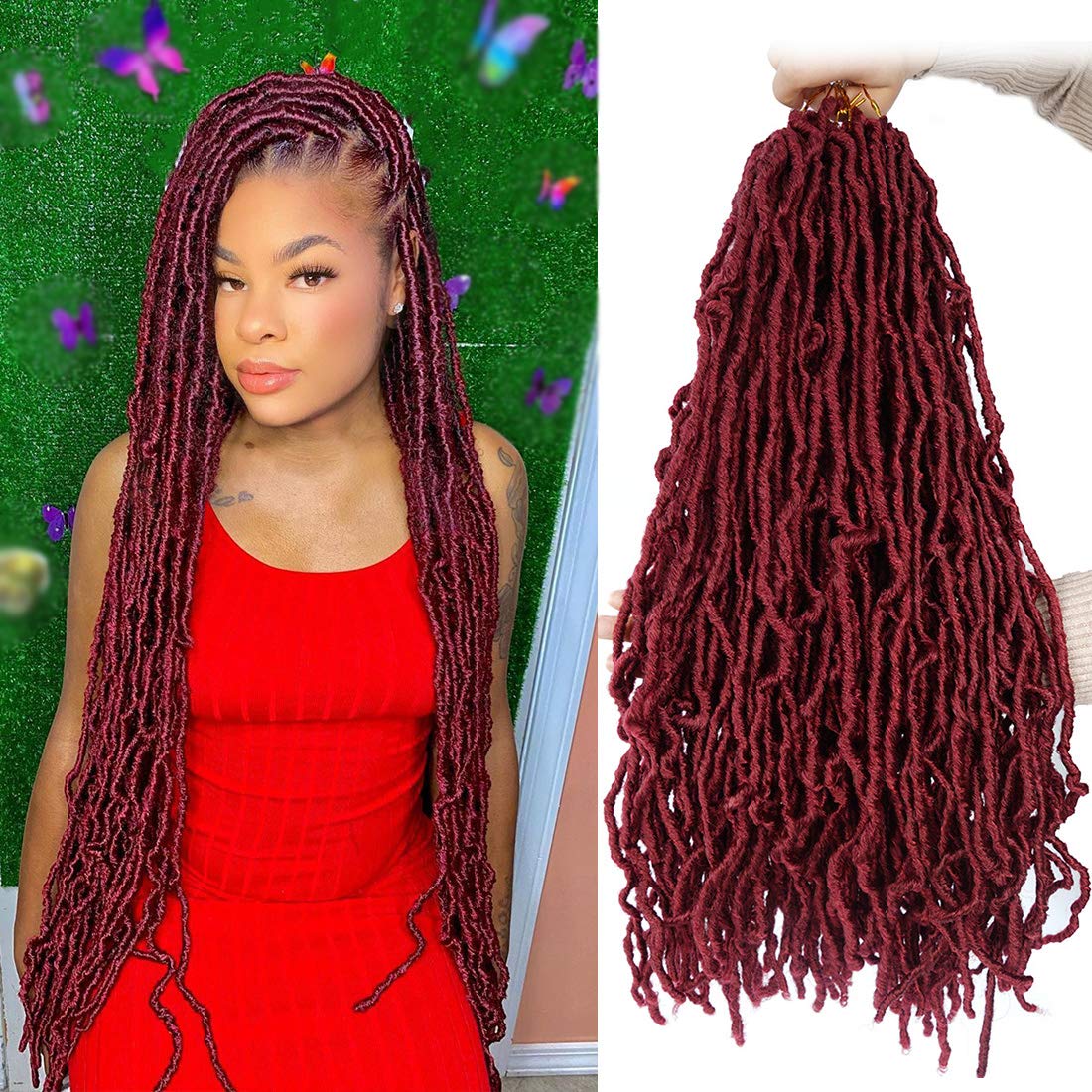 24 inch New Faux Locs Crochet Hair 6 Packs Most Natural Burgundy Soft Lcos Crochet Hair New Crochet Faux Locs Hair Synthetic Crochet Hair for Black Women (24inch,6packs,BUG)