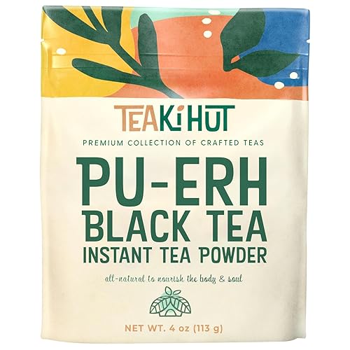 Té negro instantáneo Pu-erh en polvo, 4 onzas, té negro bajo en carbohidratos y bajo en calorías para bebidas frías y calientes, polvo instantáneo
