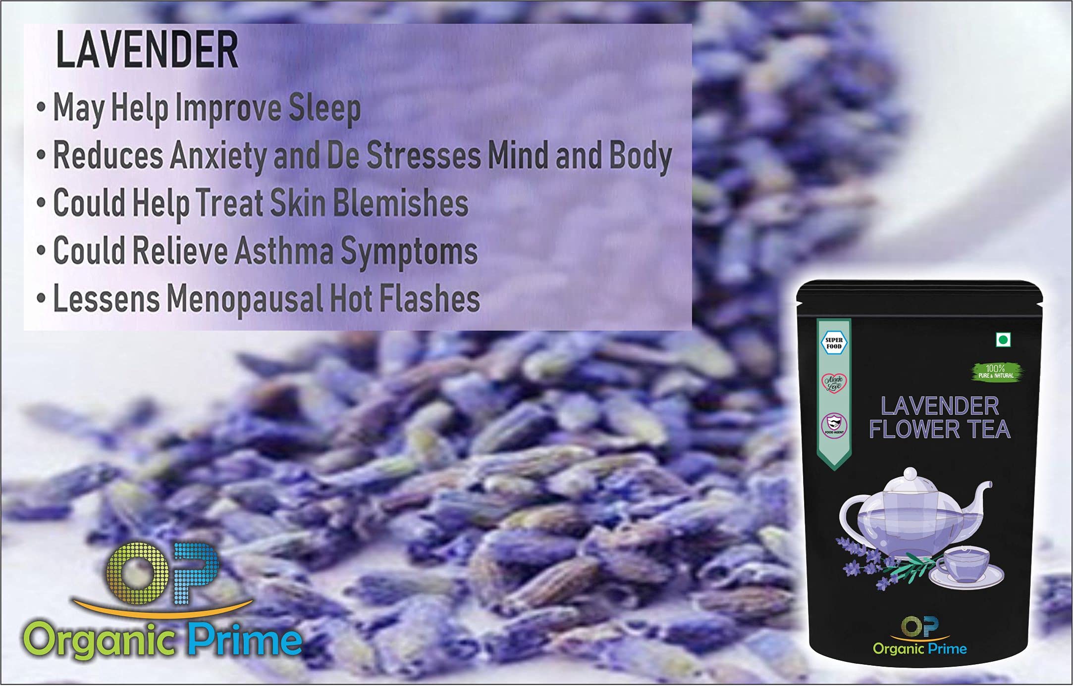 Organic Prime Lavender Green Tea with Pure and Natural Lavender Petals - 100 GM by Organic Prime 2