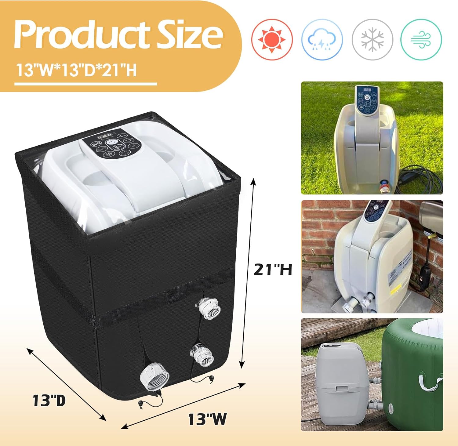 TOHONFOO Hot Tub Spa Heater Pump Cover, Heavy Duty Inflatable Hot Tub Pump Cover with Zipper Opening and Transparent PVC Top Window for Multiple Hot Tub Spa Heater Pump on Market(Black, Cover only)